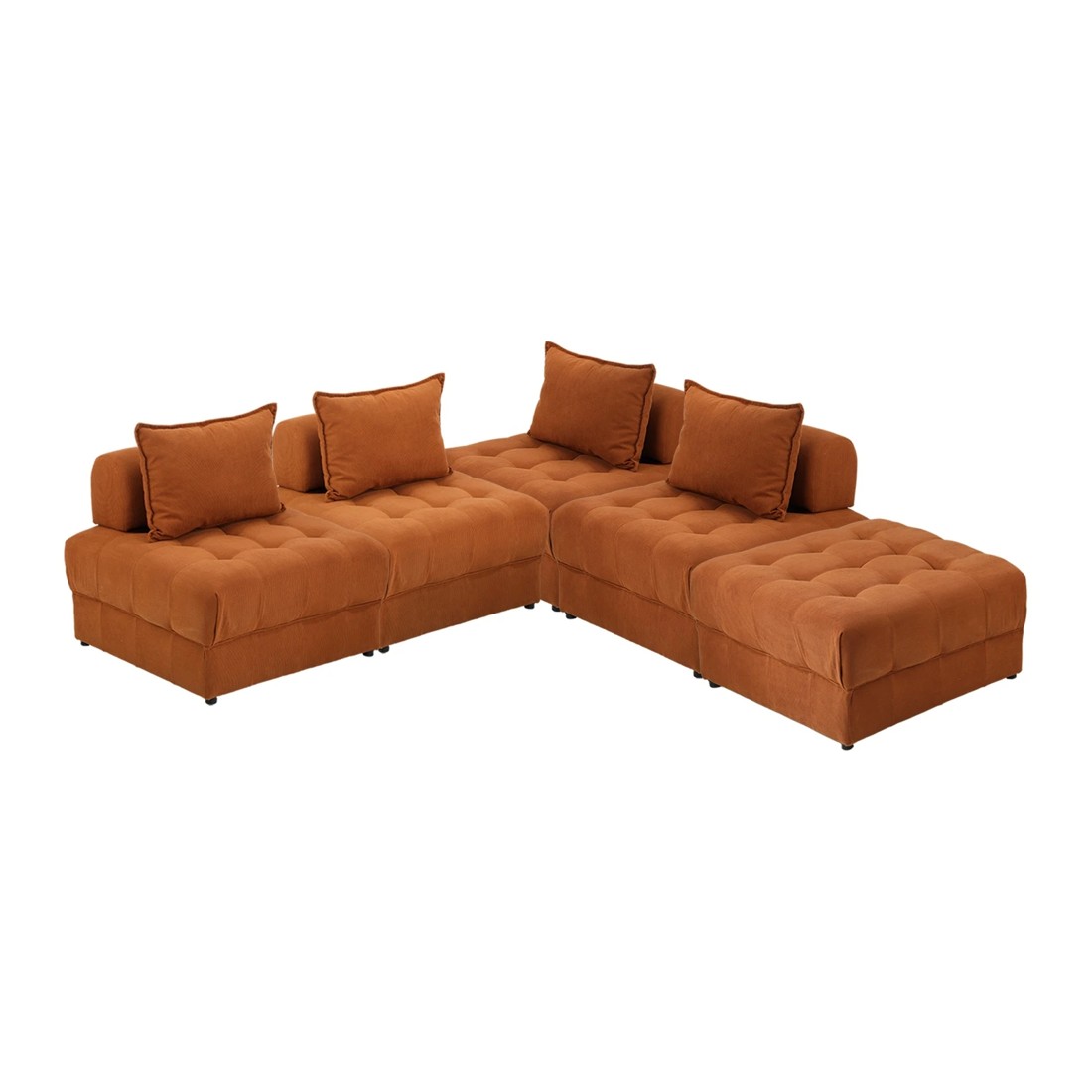 1 Oikiture 5 Seater Velvet Modular Sofa & Ottoman Set Armless Tofu Back
 - Brown, 1 of 10