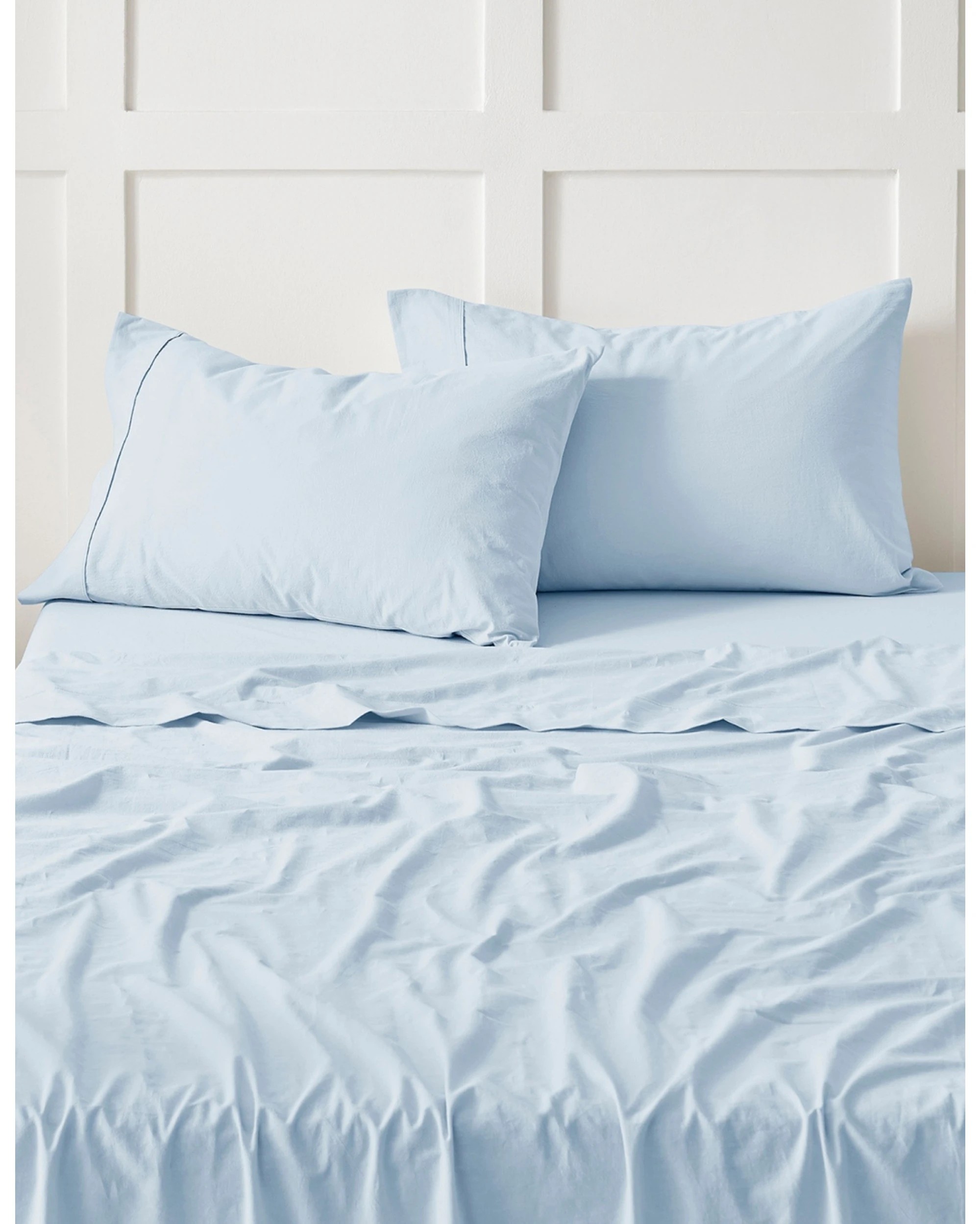2 Dreamaker Bonnie Washed Cotton Sheet Set - King Single Bed - Sky, 2 of 9