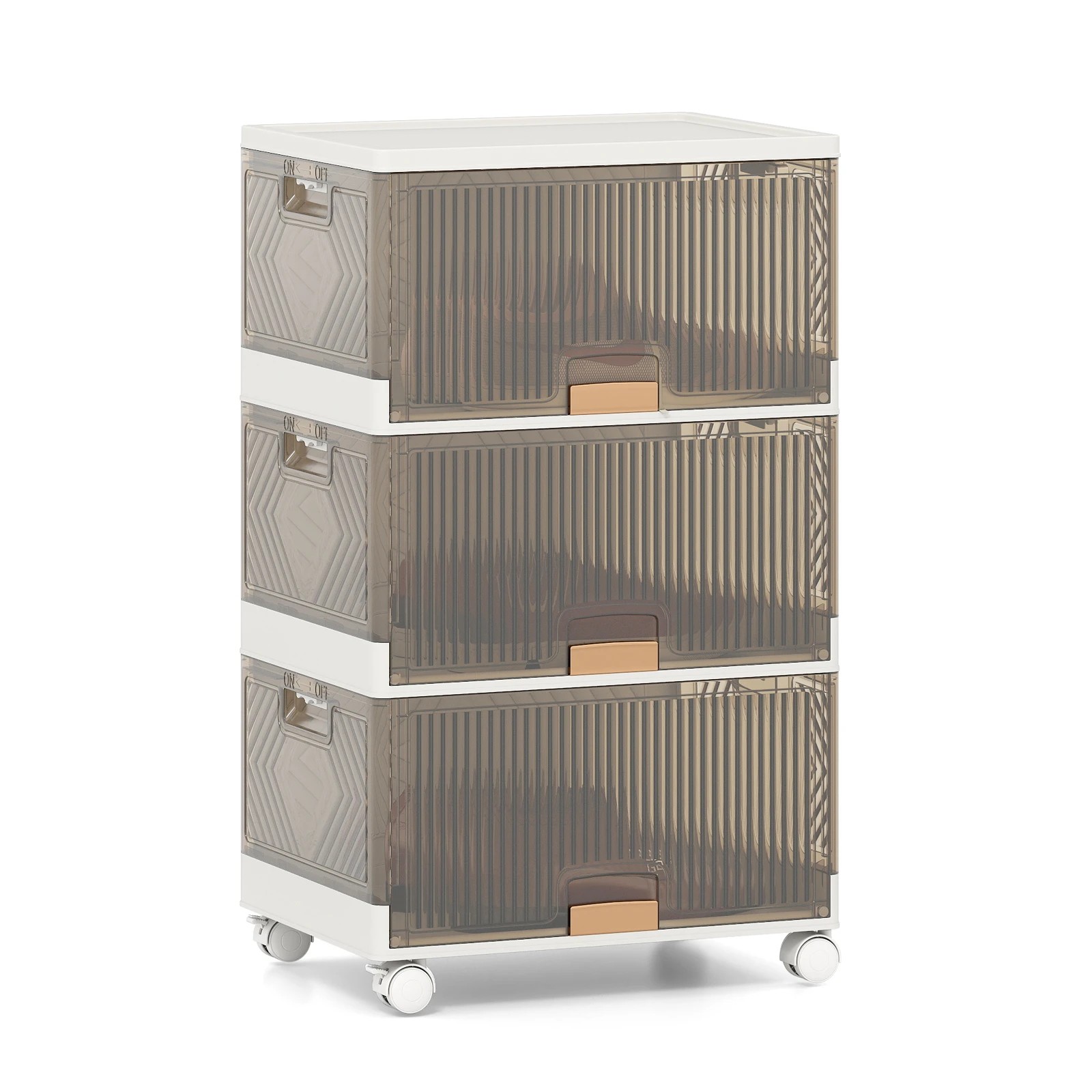 1 Costway 3-Tier Foldable Shoe Boxes Mobile Shoes Rack Organizer w/Flip Doors Storage Cabinet, 1 of 5