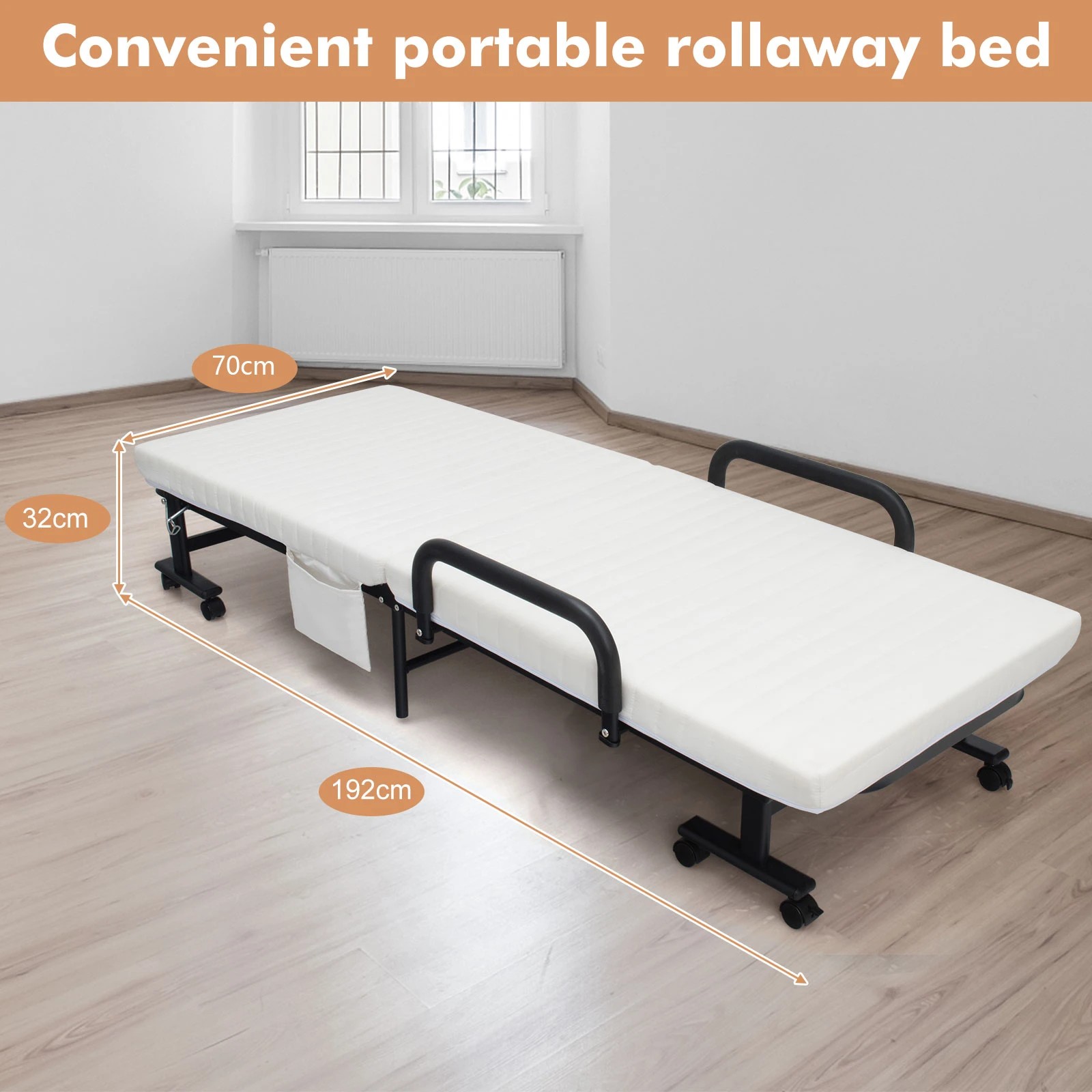 7 Costway Folding Guest Bed Mobile Bed Frame w/Mattress & Storage Bag, 7 of 8