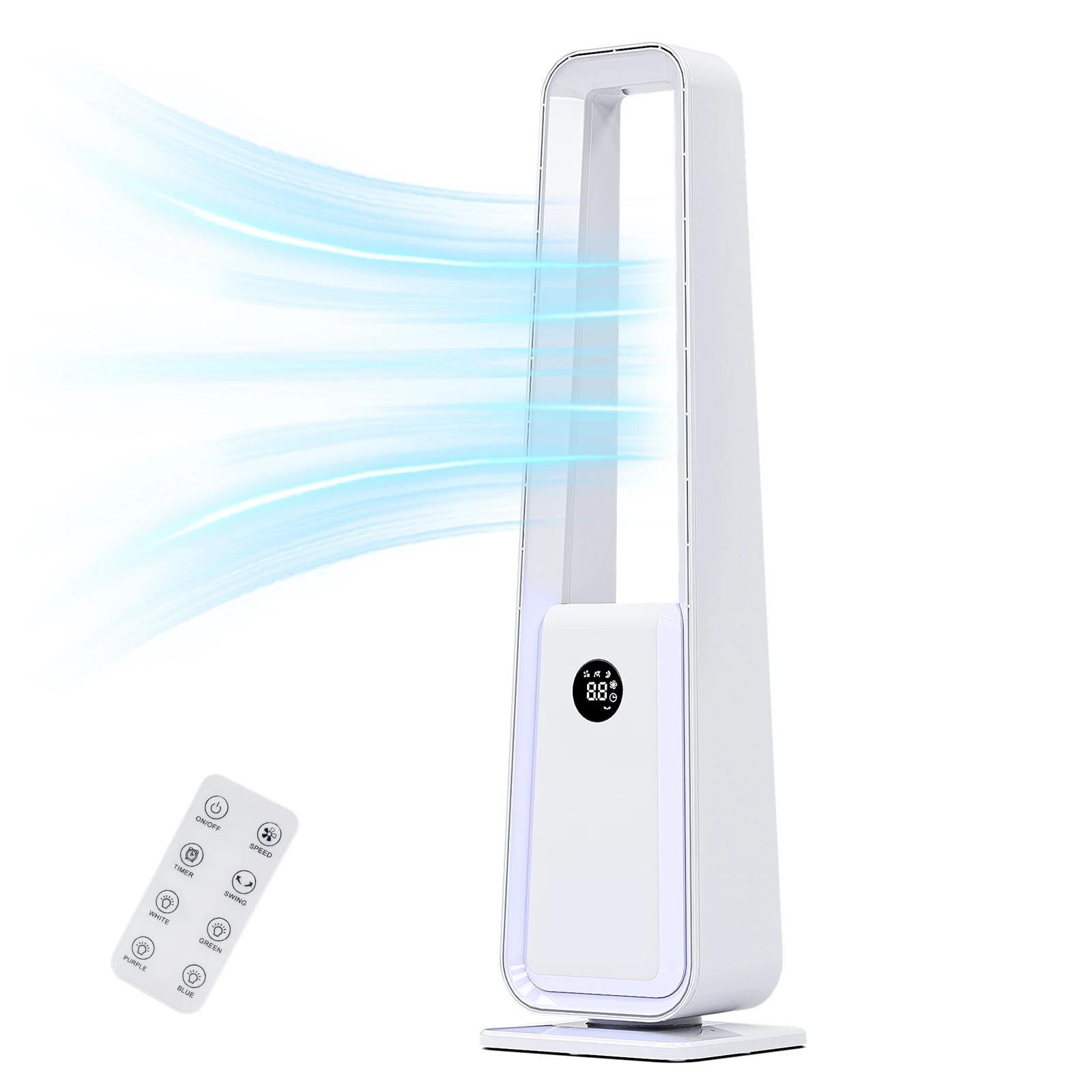 1 Advwin Bladeless Tower Fan with Colorful Mood Lights Strong Wind 12H Timer 60° Oscillating, 1 of 8