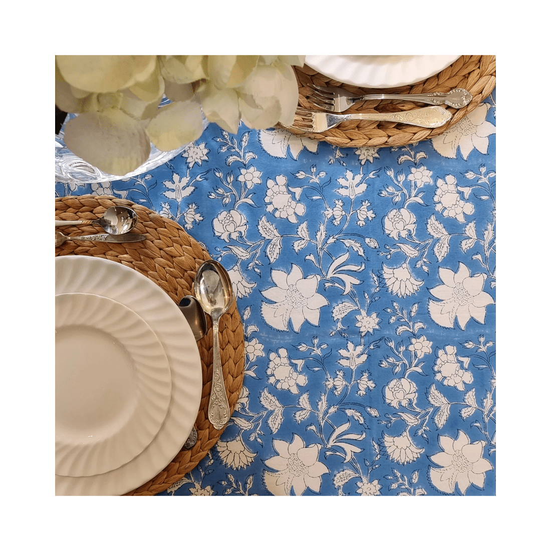 2 Kolka Rectangle Tablecloth Table Cover Flower Pattern Dining Table Cloth - Blue Bellflower, 2 of 4