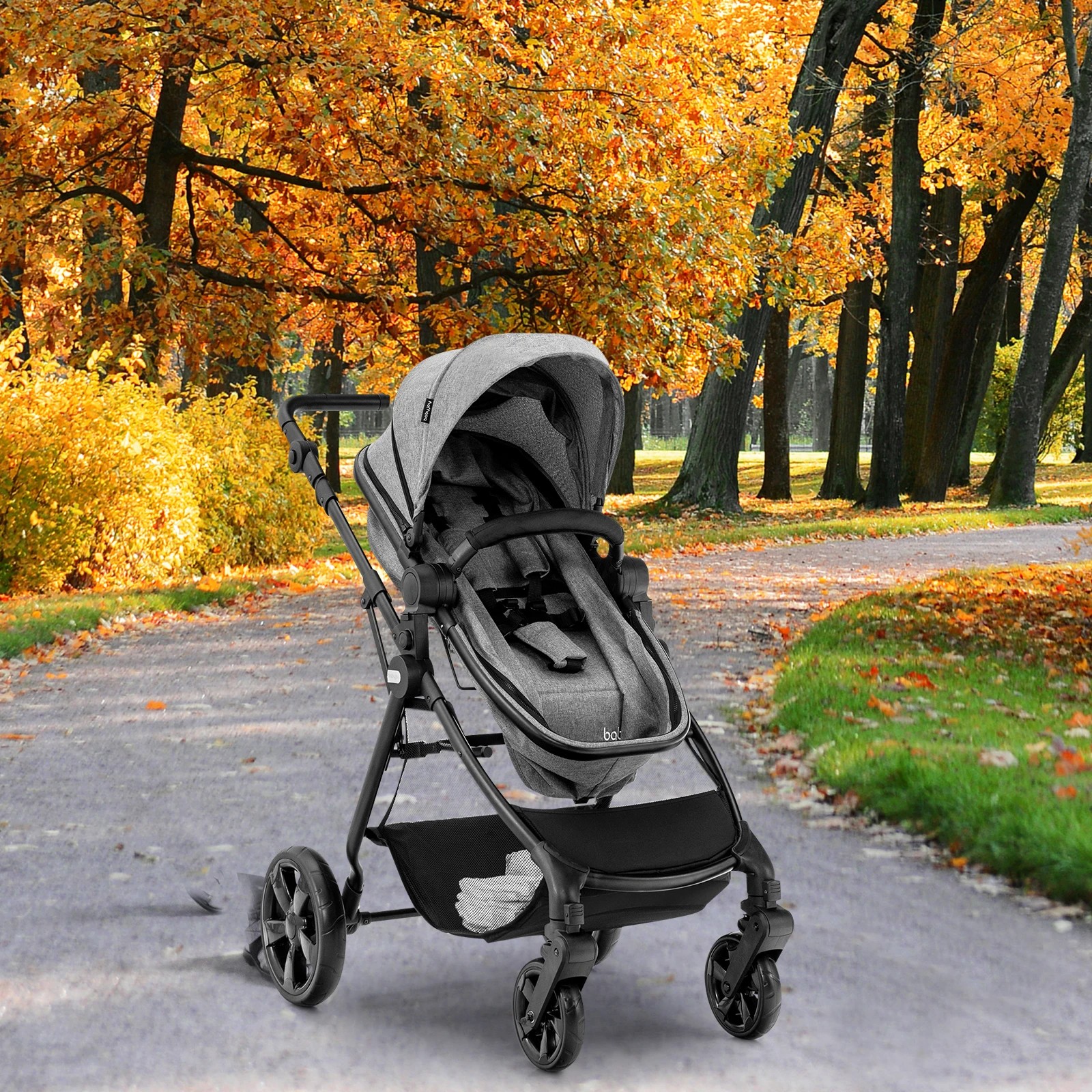 3 Costway Convertible Pram Folding Stroller - Grey, 3 of 6