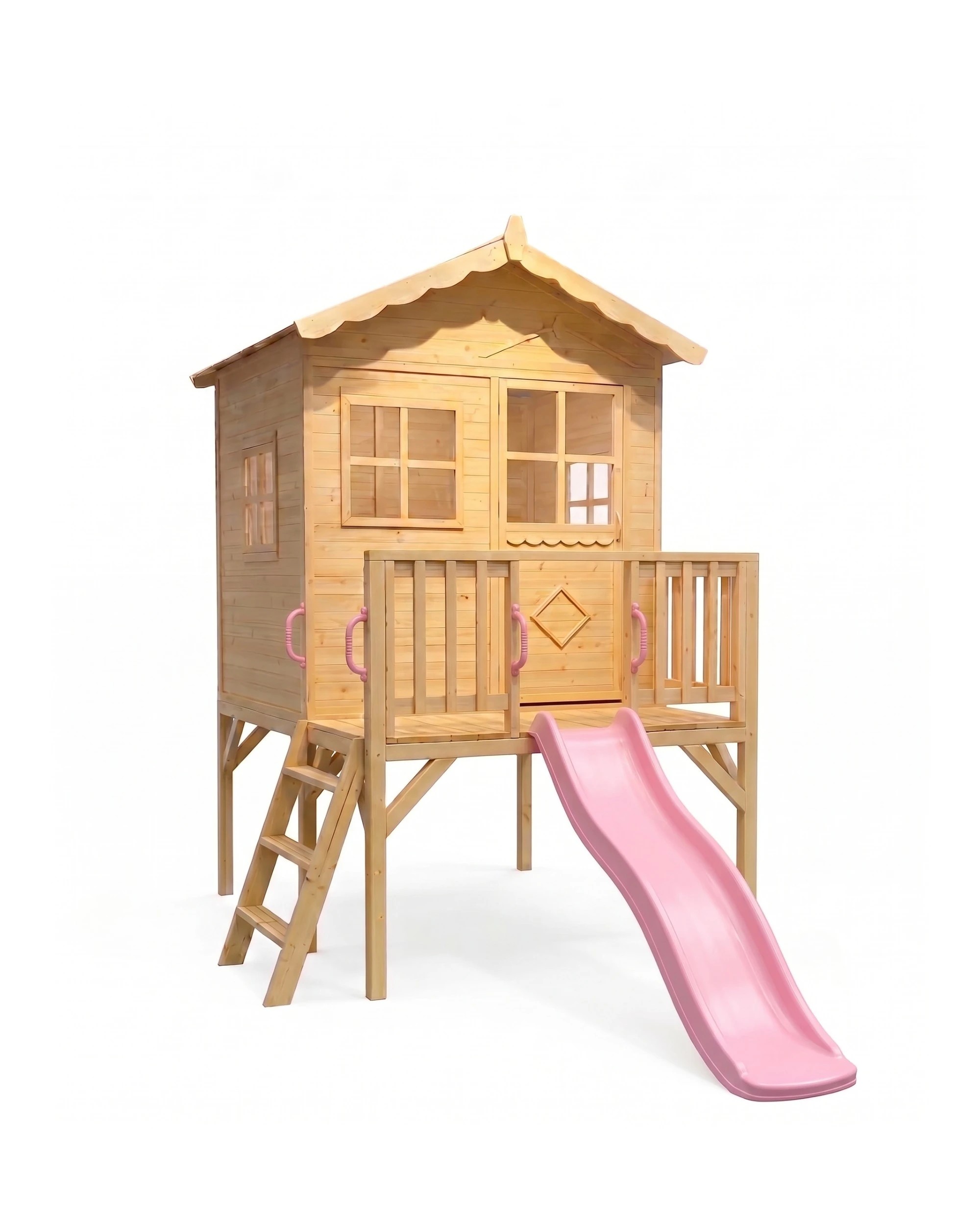 1 Hide & Seek Kids Raised Herbie Cubby House with Slide - Pink, 1 of 2