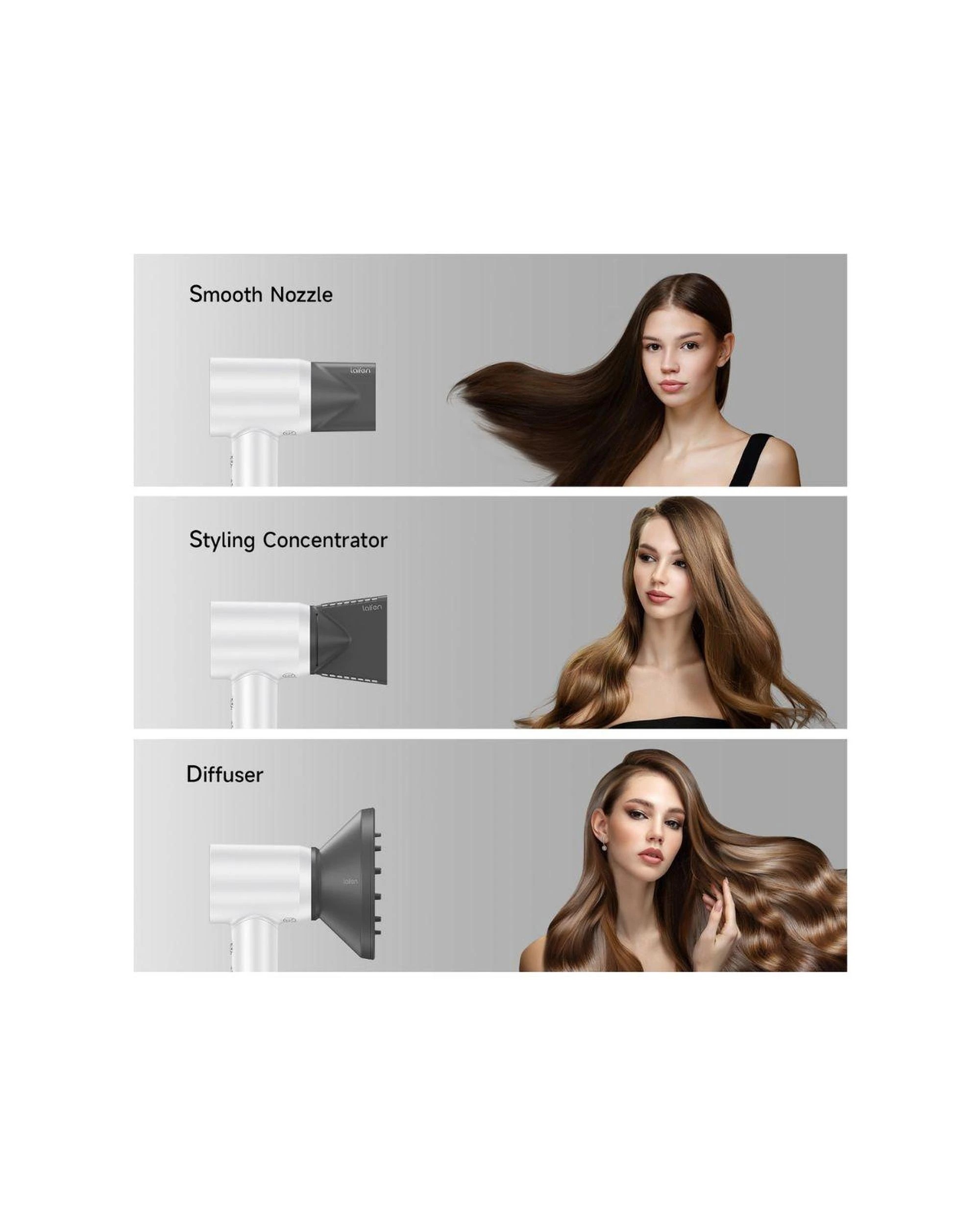 9 Laifen Swift Special High Speed Hair Dryer Pearl White 110000 RPM with 3 Styling Nozzles, 9 of 9