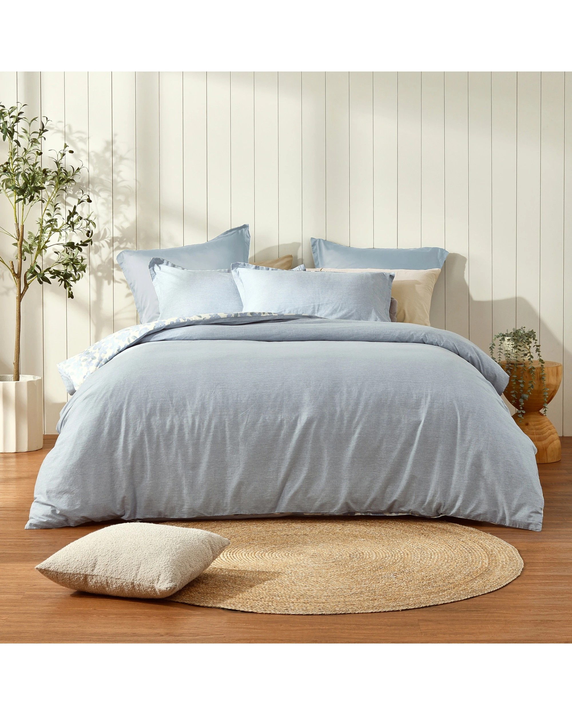 6 Dreamaker Thirri 100% Cotton Reversible Quilt Cover Set - King Bed - Sky Blue, 6 of 8