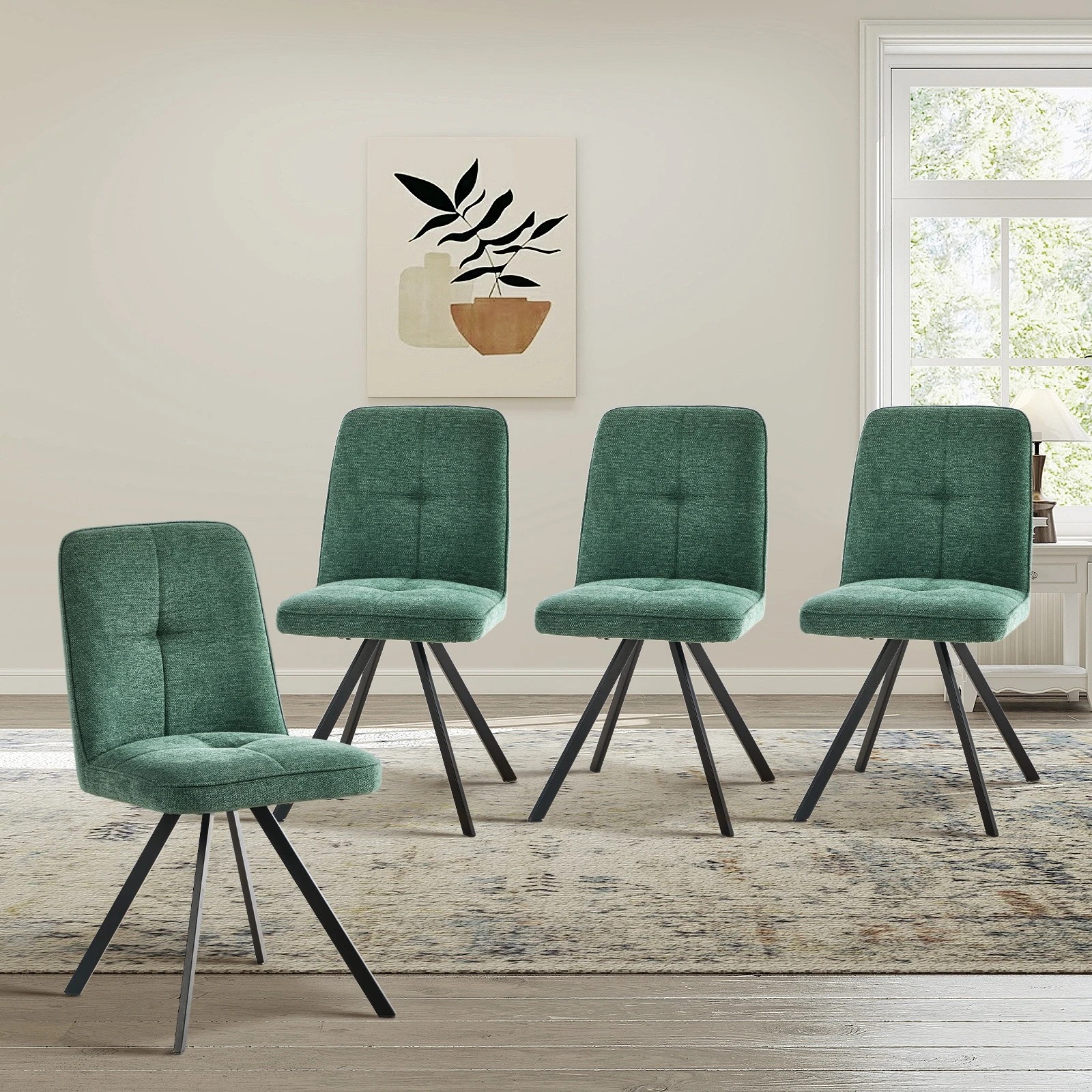 3 Oikiture 4x Dining Chair Kitchen Seat Linen Fabric Accent Chair - Green, 3 of 9