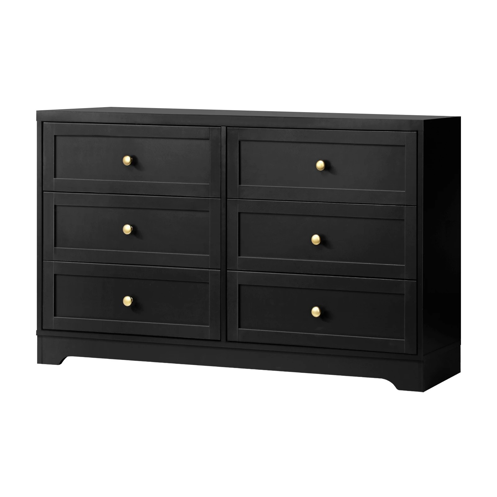 1 Oikiture 6 Chest of Drawers Lowboy Dresser Table Storage Cabinet - Black, 1 of 9