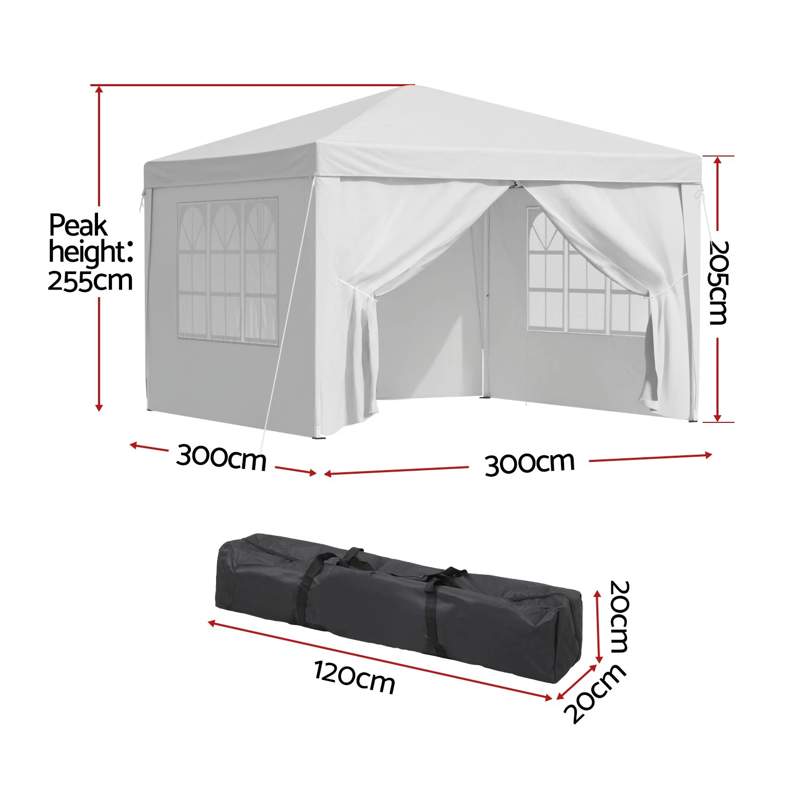 2 Instahut Gazebo 3x3 Pop Up Marquee Folding Tent Wedding Gazebos Camping Outdoor - White, 2 of 6