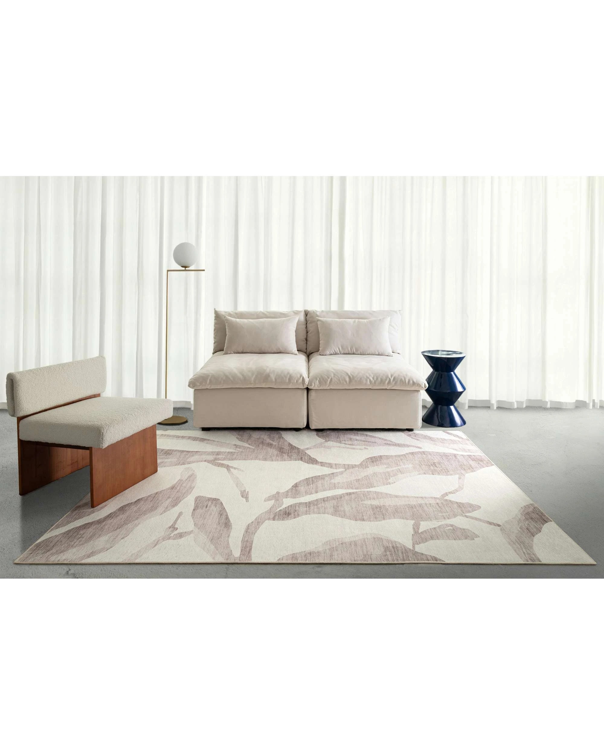 2 Loopsie Bainbridge Leaf Shadow Indoor Outdoor Washable Rug-290cm x 200cm - White, 2 of 8