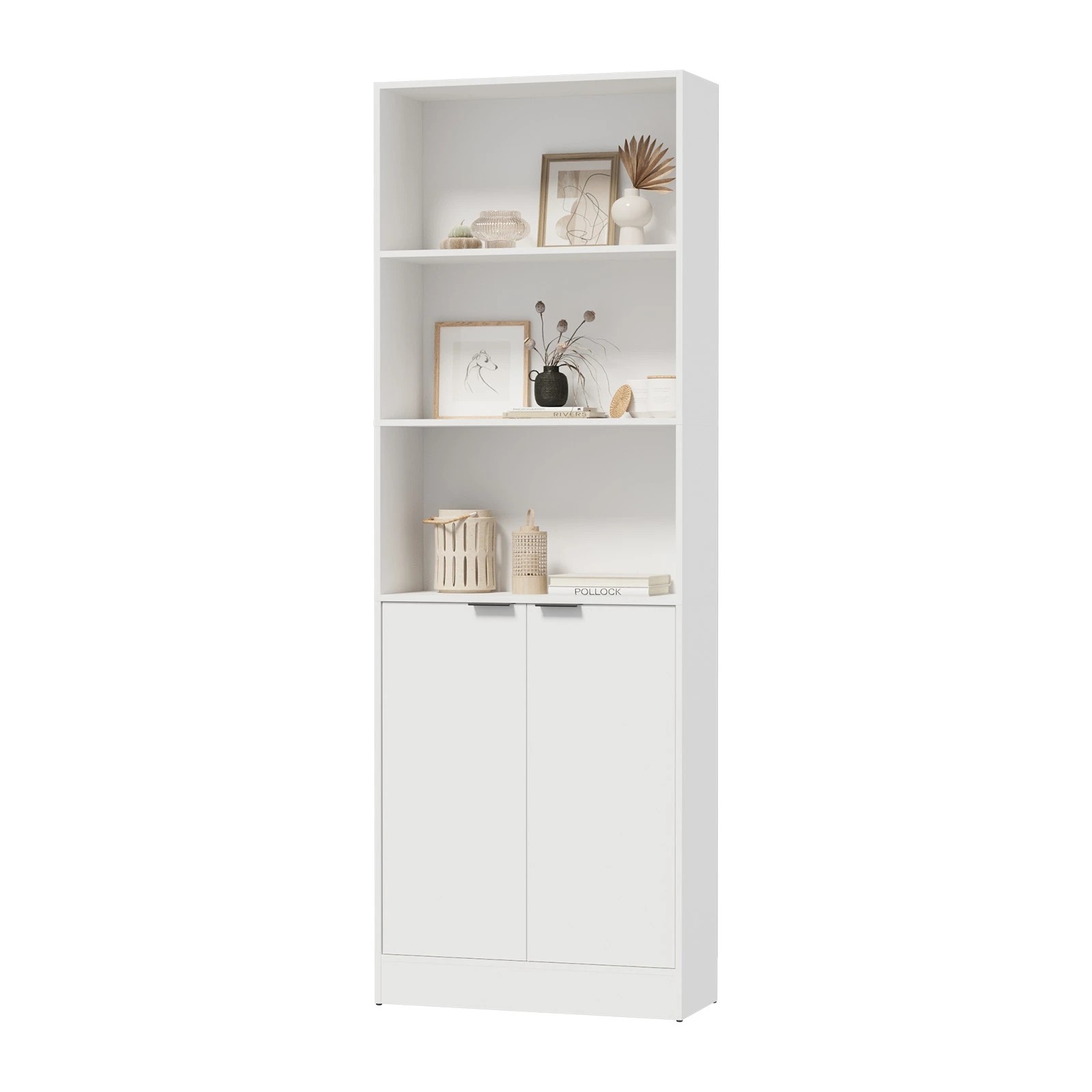 1 Oikiture Tall Bookcase Display Shelf 2 Door Adjustable Storage Cabinet - White, 1 of 8