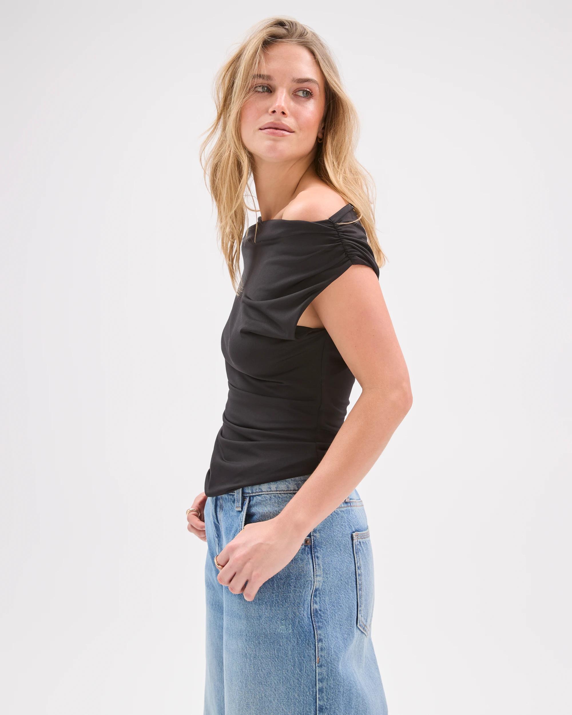 6 Lily Loves Jersey Drape Off-Shoulder Top BLACK, 6 of 7