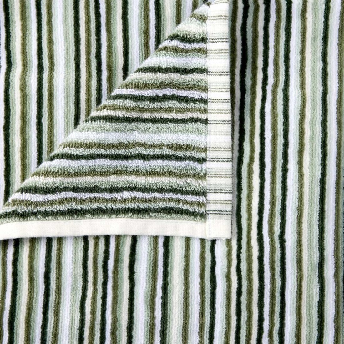 2 Mini Stripe Cotton Reversible Hand Towel - Green, 2 of 5