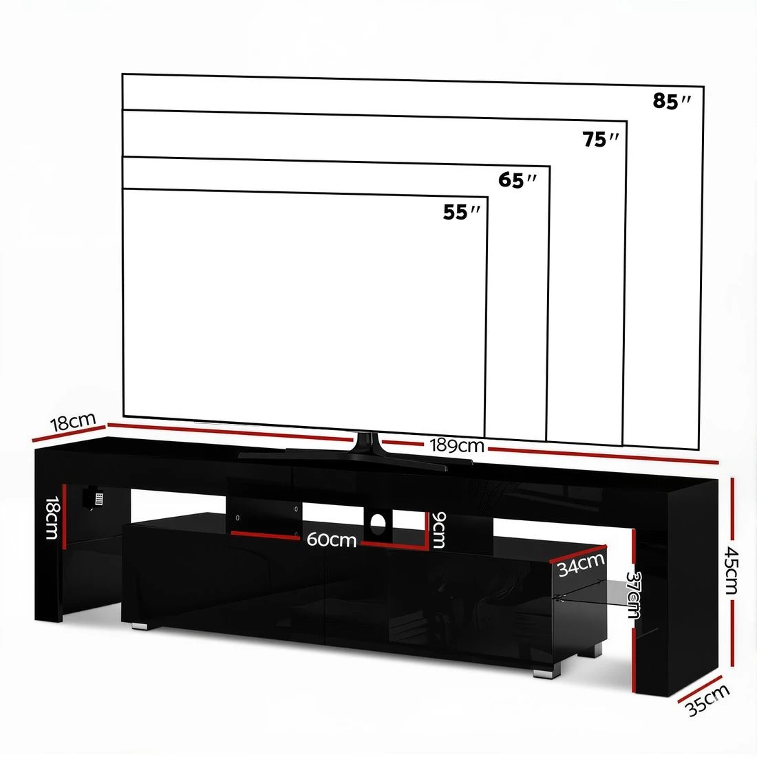 5 Artiss Entertainment Unit TV Cabinet LED 189cm - Black, 5 of 8
