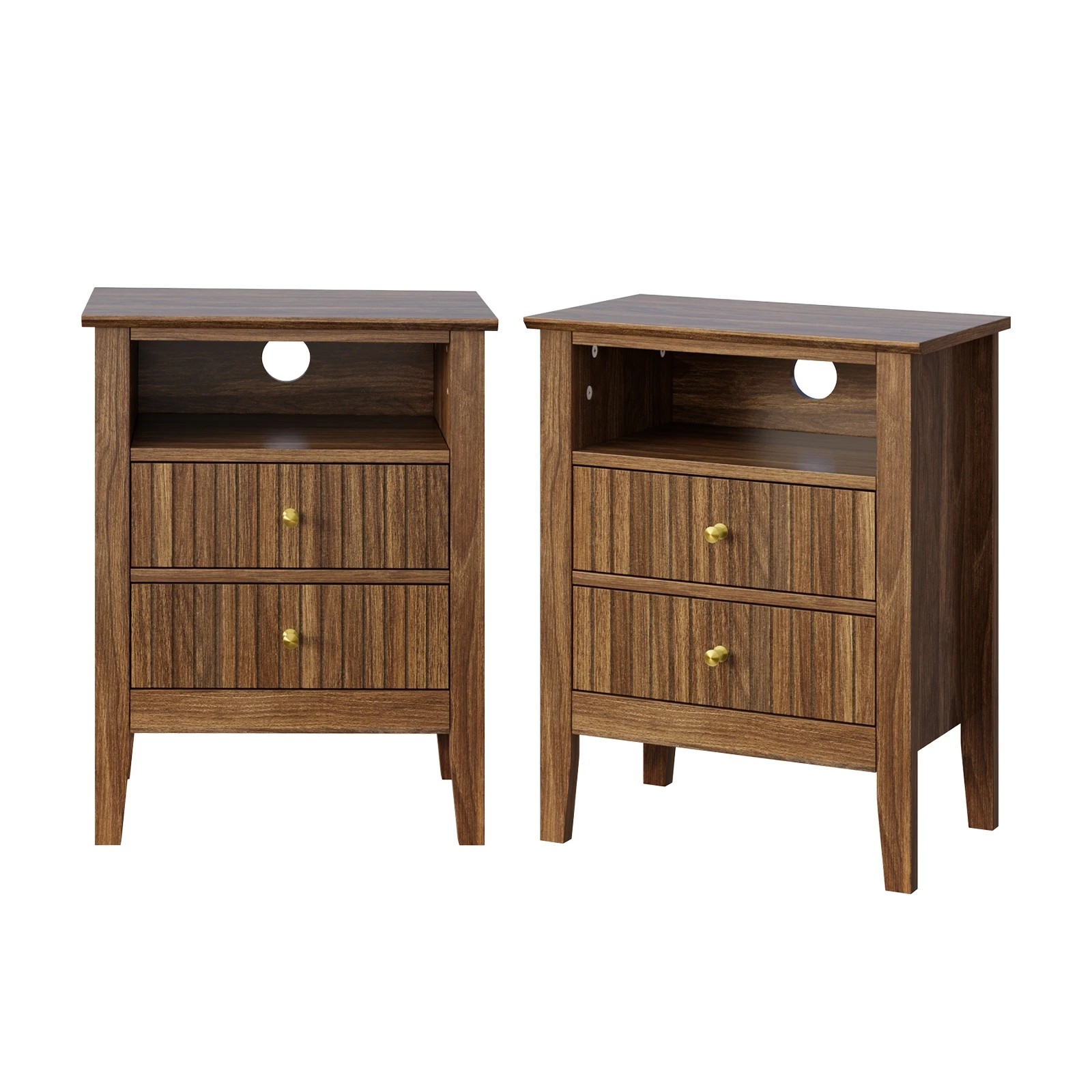 1 Oikiture 2x Bedside Table Nightstand 2 Drawer with Shelf Storage Cabinet - Brown, 1 of 9