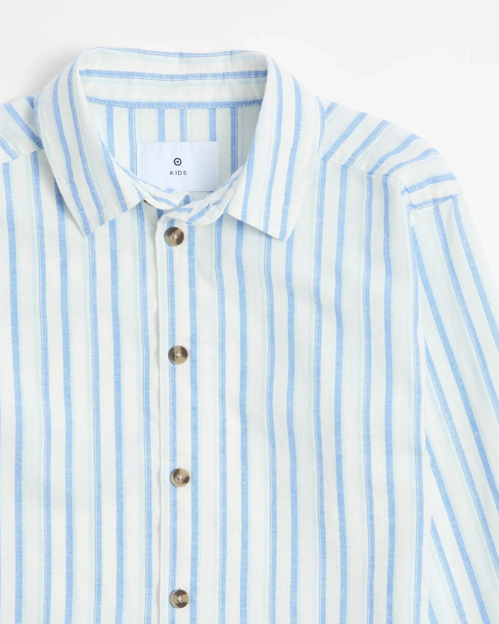 2 Target Australian Cotton Linen Blend Long Sleeve Stripe Shirt BLUE, 2 of 3