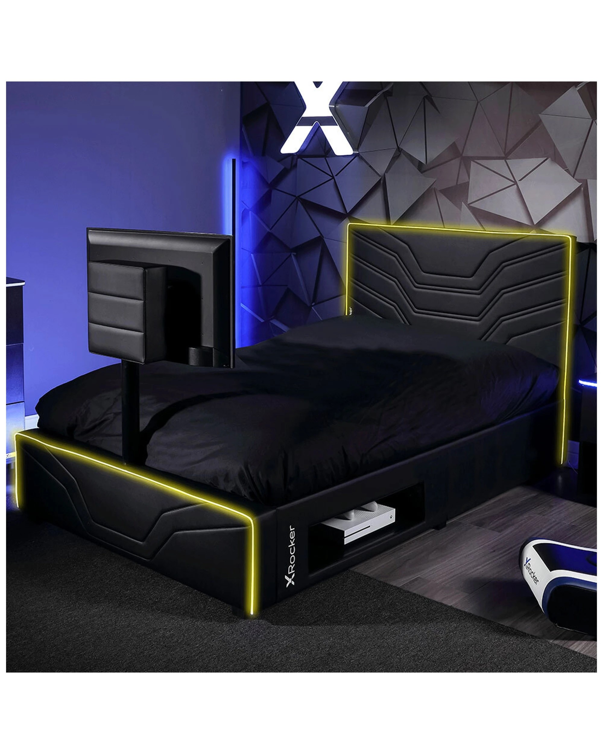 1 X Rocker Oracle Junior Single Gaming Bed Frame W/ Adjustable Twist Tv Mount
 - Black, 1 of 6