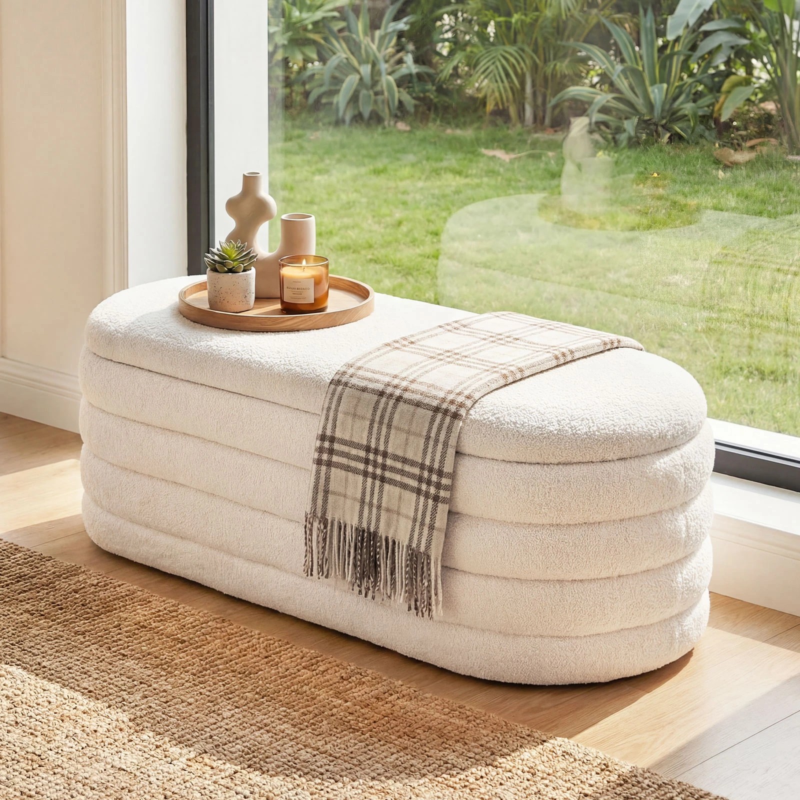 2 Costway Storage Ottoman Chest Shoe Bench Entryway 108.5L End of Bed Stool Chair Upholstered Footrest - White, 2 of 4