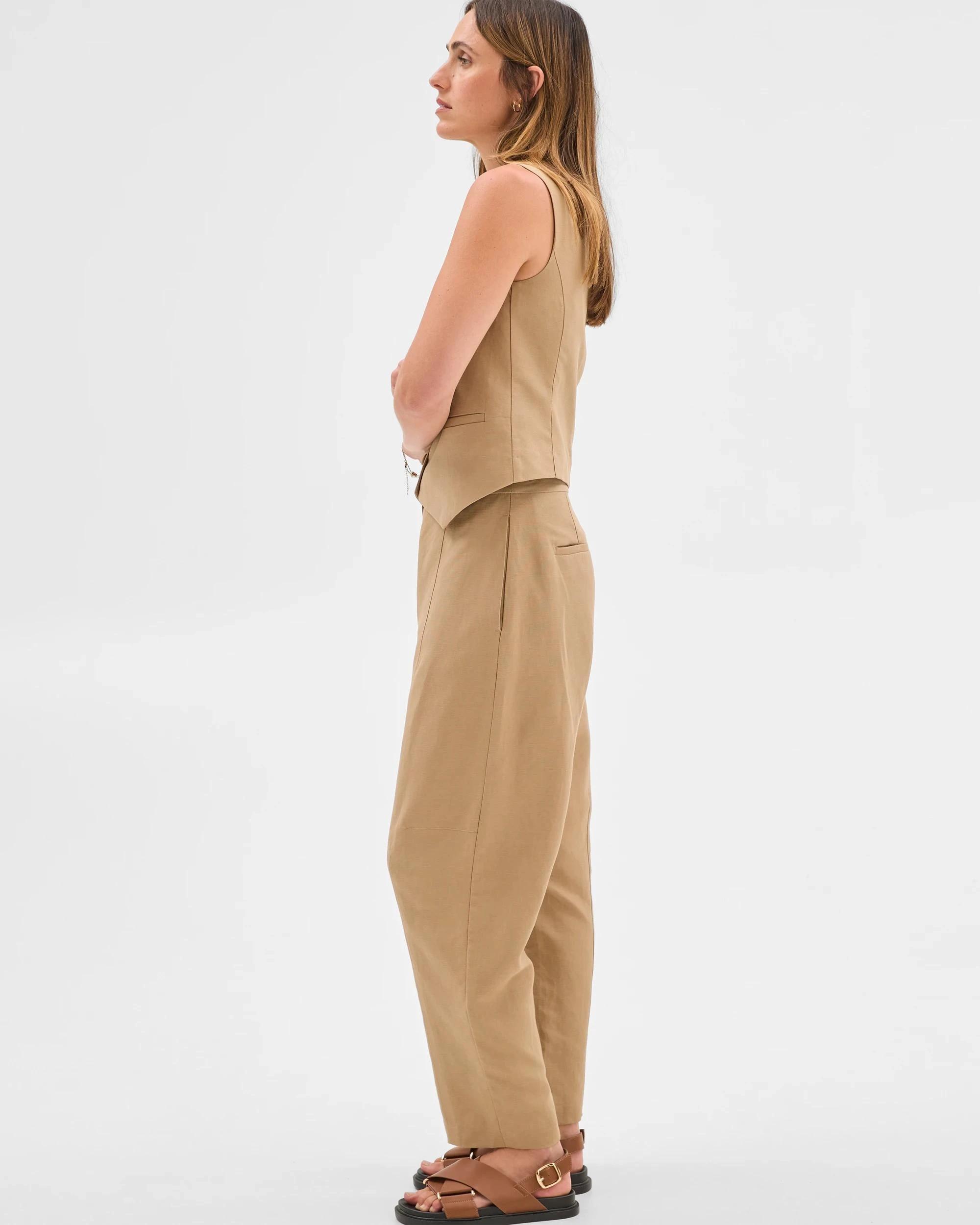 6 Preview Linen Blend Barrel Leg Pants FAWN, 6 of 6
