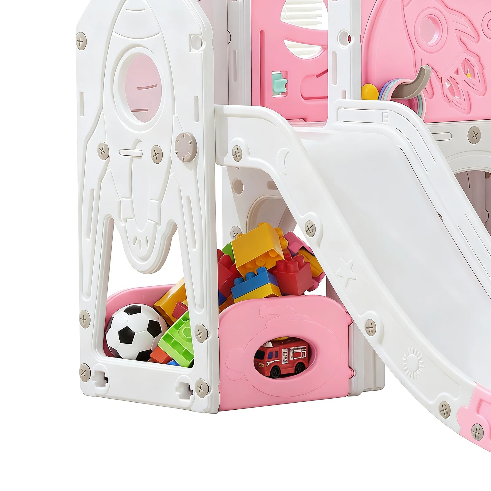7 Advwin 10-in-1 Kids Slide Swing Set Indoor Outdoor Toddler Playground Activity Centre Kids Playset, Pink+White - Pink, 7 of 8