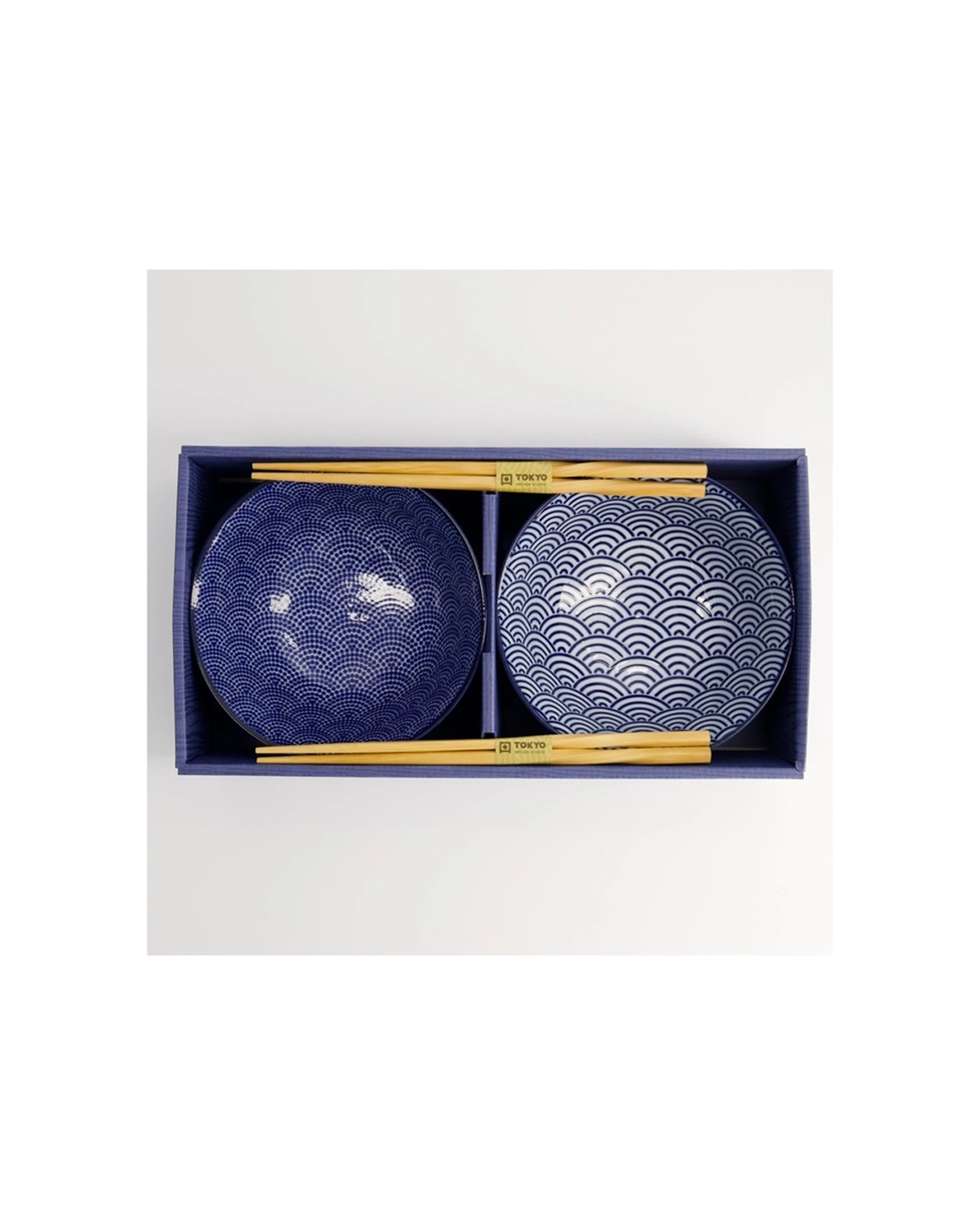 2 Tokyo Design 2pc Nippon Tayo Bowls & Chopsticks Set Dot Wave - Blue, 2 of 4