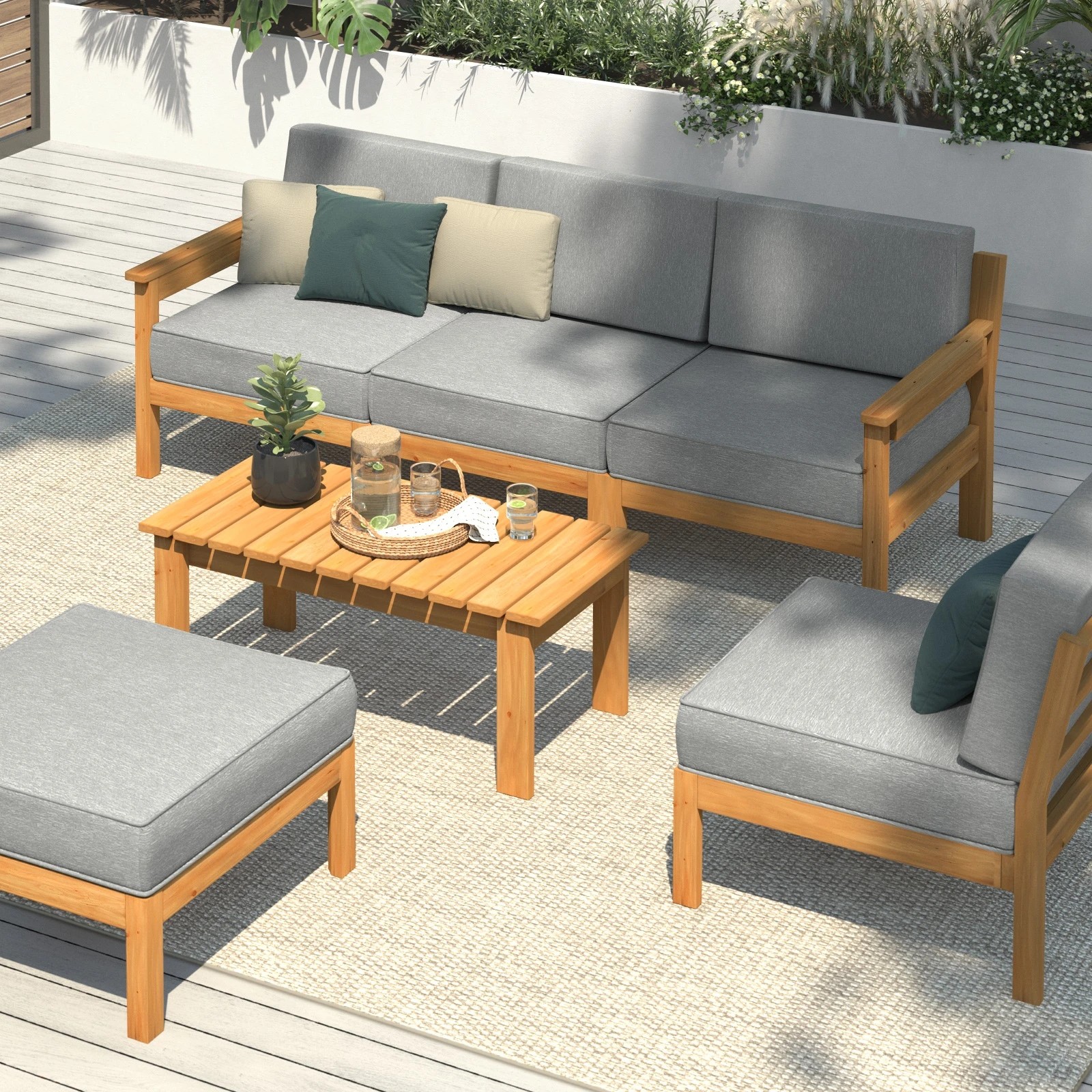 3 Livsip 6 Piece Outdoor Lounge Wooden Sofa Set - Multi, 3 of 7