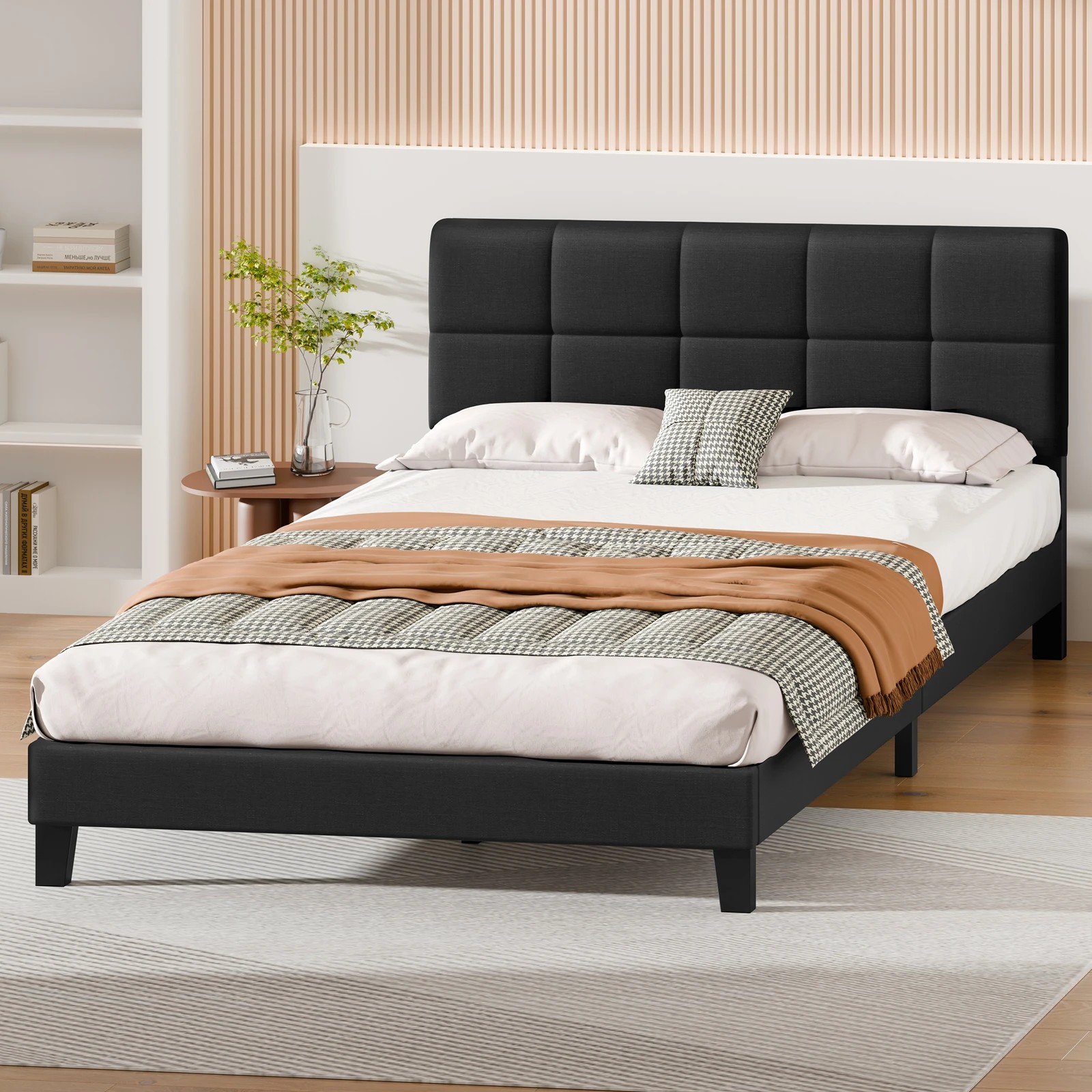 8 Alfordson Bed Frame King Size Wooden Slats Platform Fabric Paula - Charcoal, 8 of 9