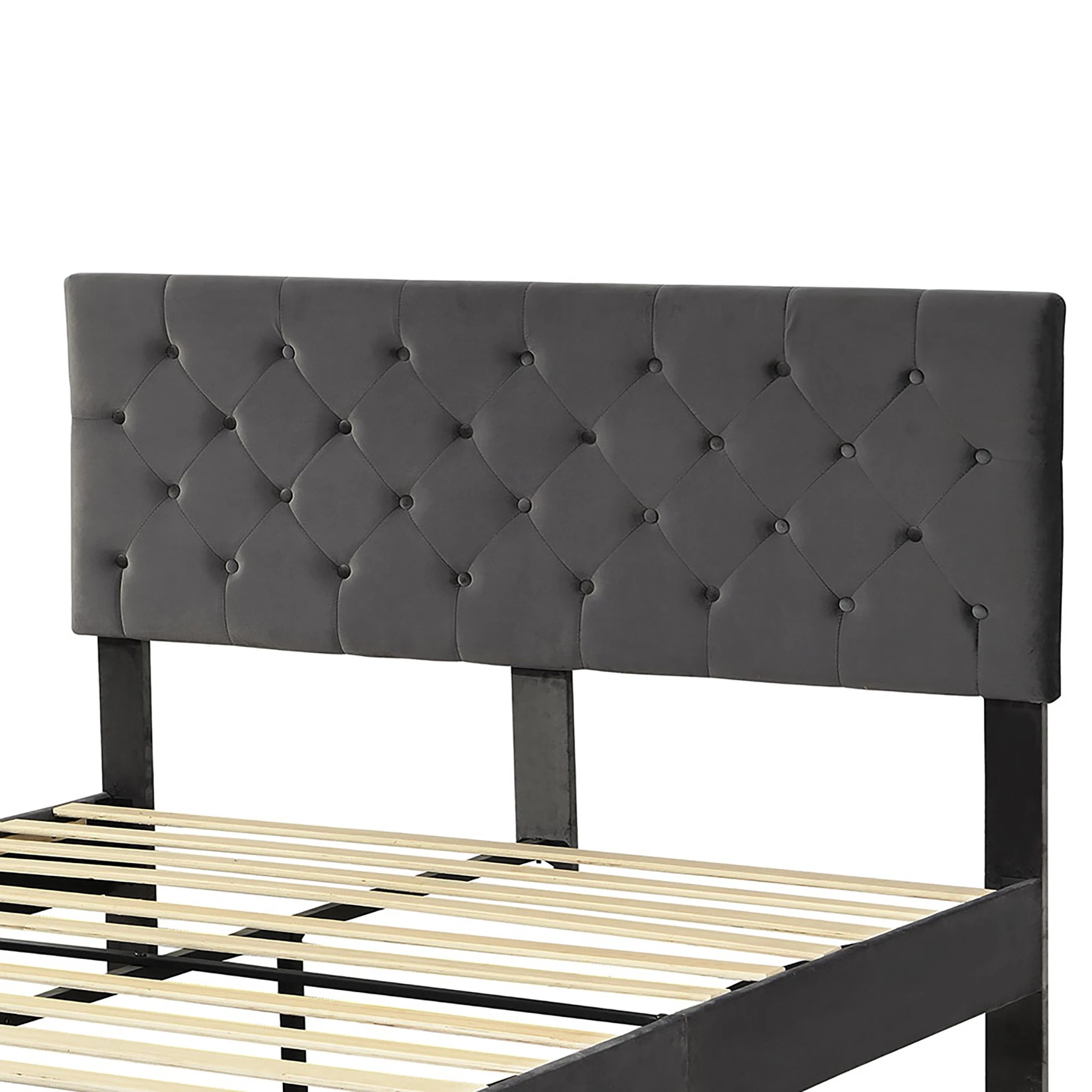 4 Levede Double Bed Frame Velvet - Grey, 4 of 6