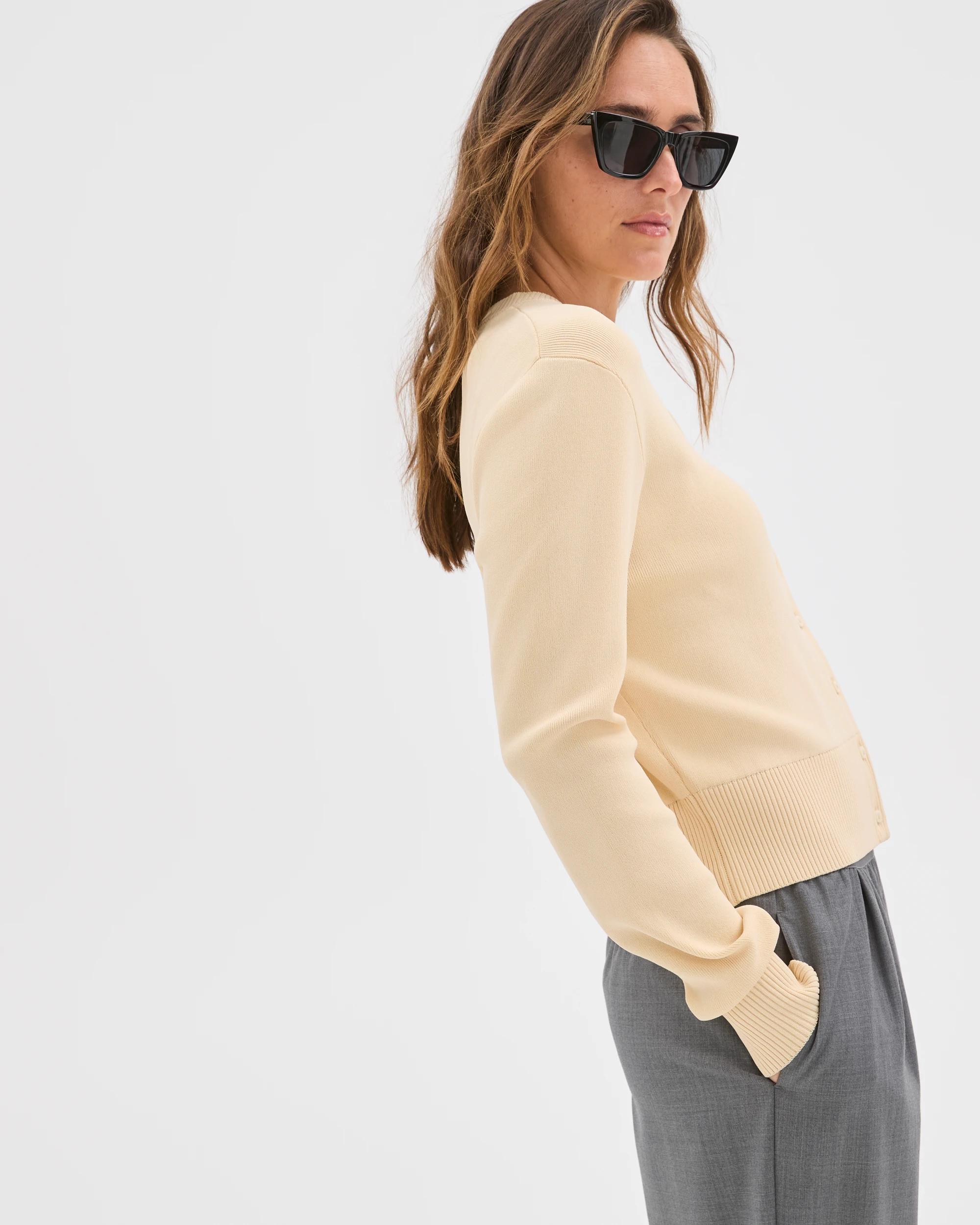4 Preview Crepe Knit Core Cardigan PARCHMENT, 4 of 6