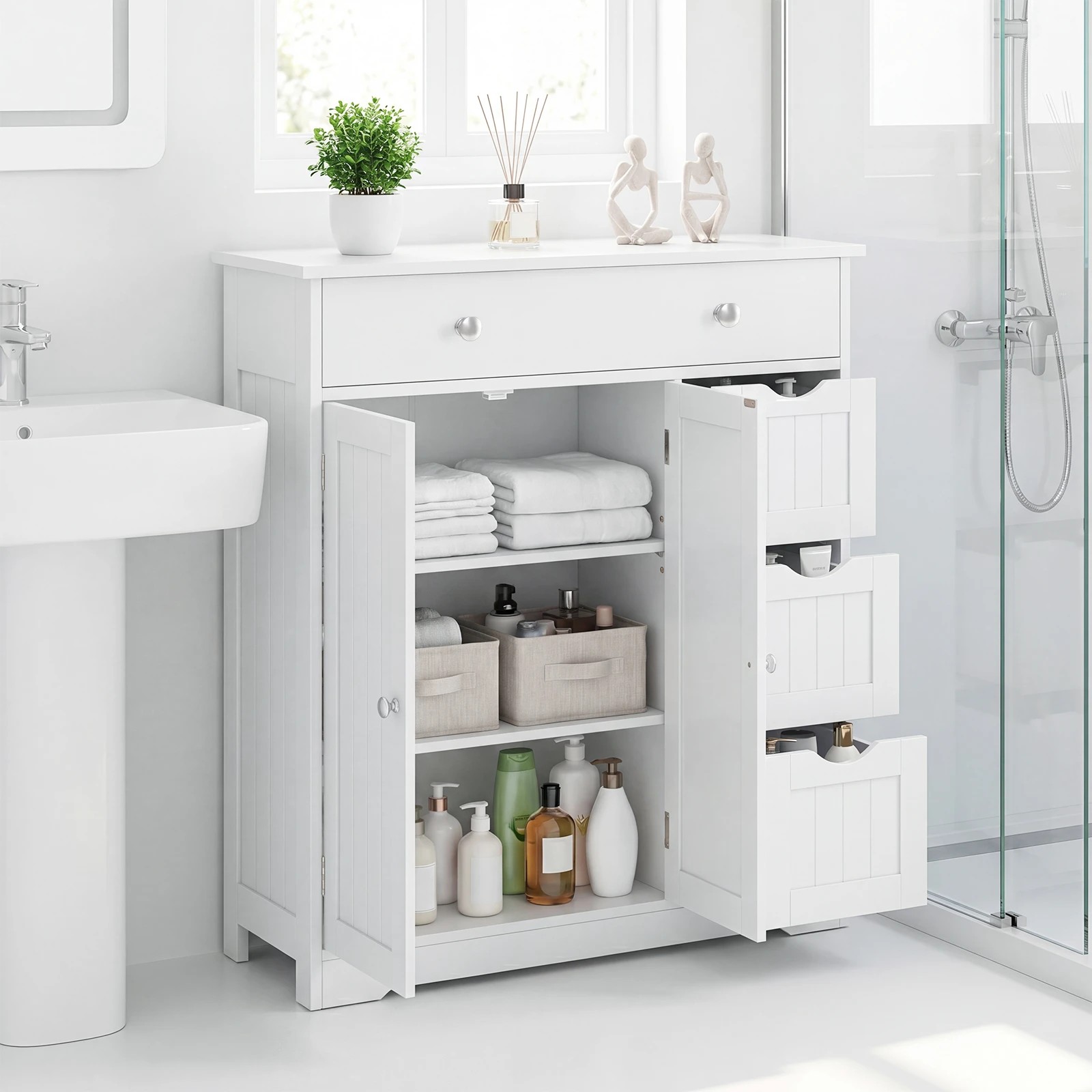 4 Costway Bathroom Floor Cabinet w/4 Drawers Freestanding Storage Organizer - White, 4 of 7