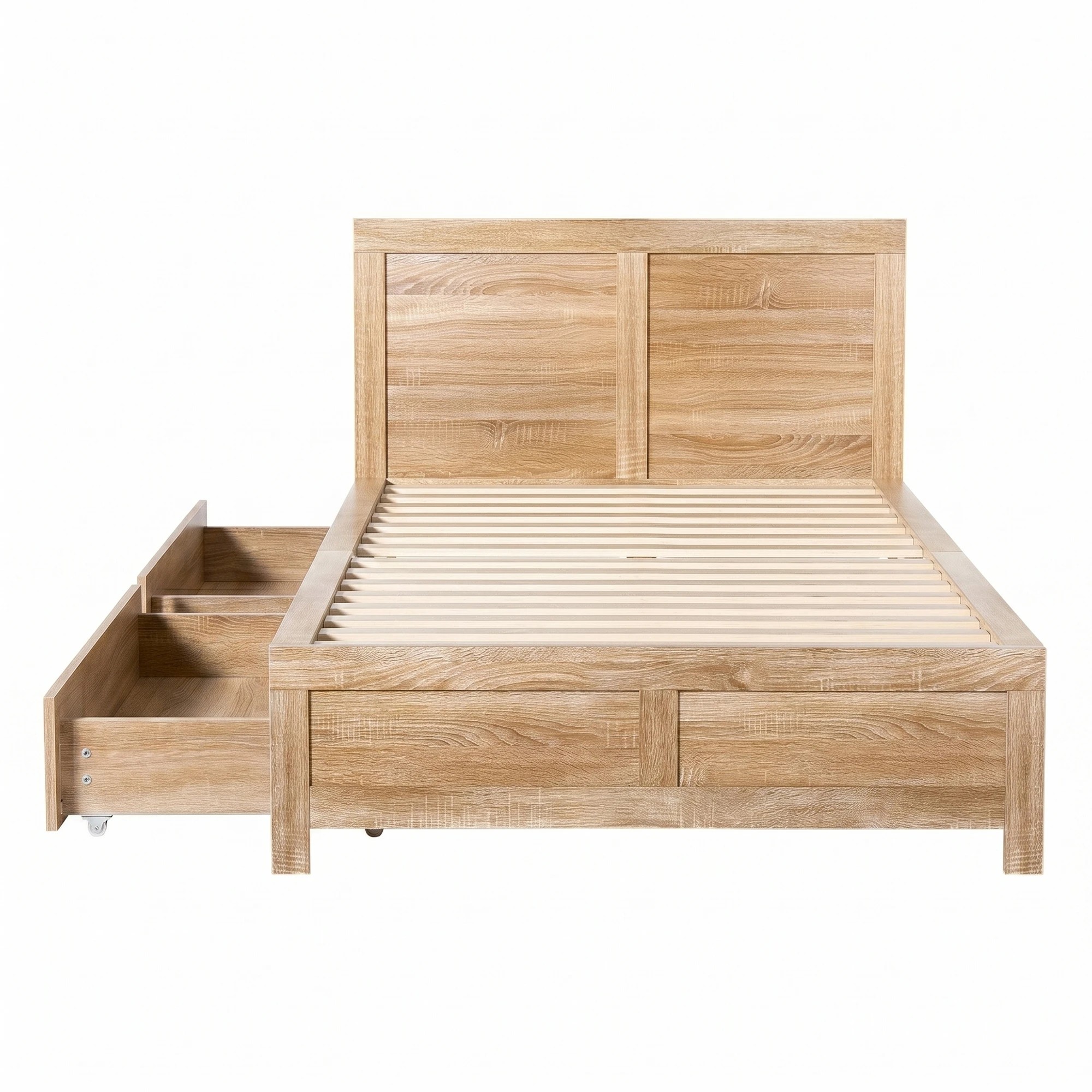 4 Artiss Single Bed Frame with 2 Drawers Wooden Bed Base - Brown, 4 of 8