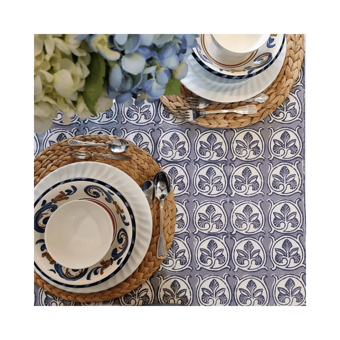 5 Kolka Lotus Handle Block-Printed Simple Dining Table Tablecloth - Grey, 5 of 7