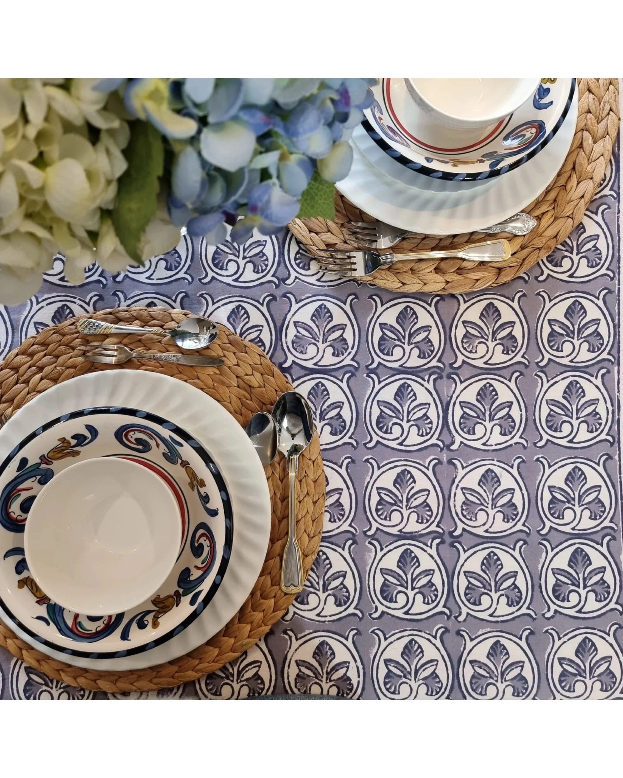 5 Kolka Lotus Handle Block-Printed Simple Dining Table Tablecloth - Grey, 5 of 6