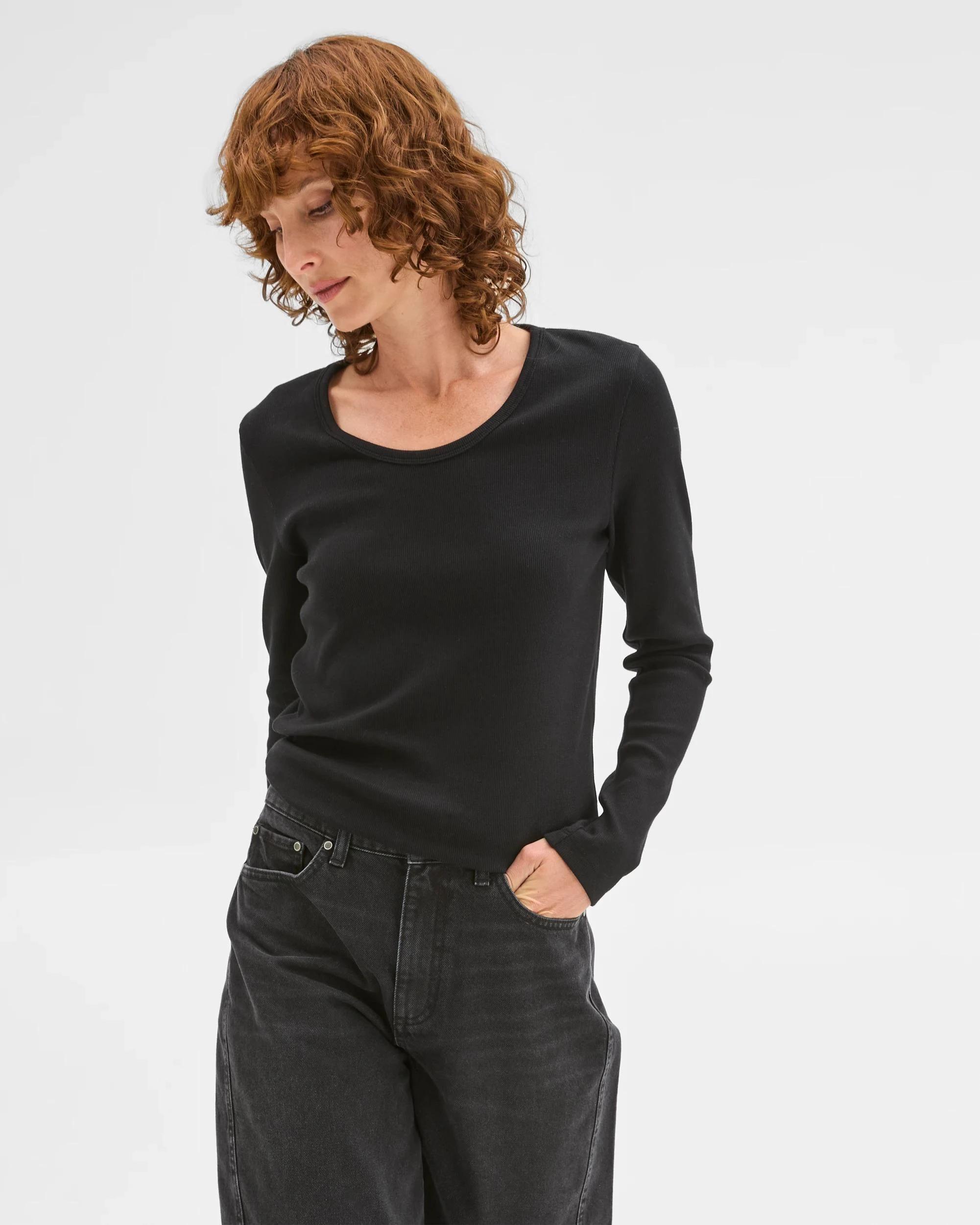 4 Target Woman Australian Cotton Long Sleeve Scoop Neck Rib T-Shirt BLACK, 4 of 6