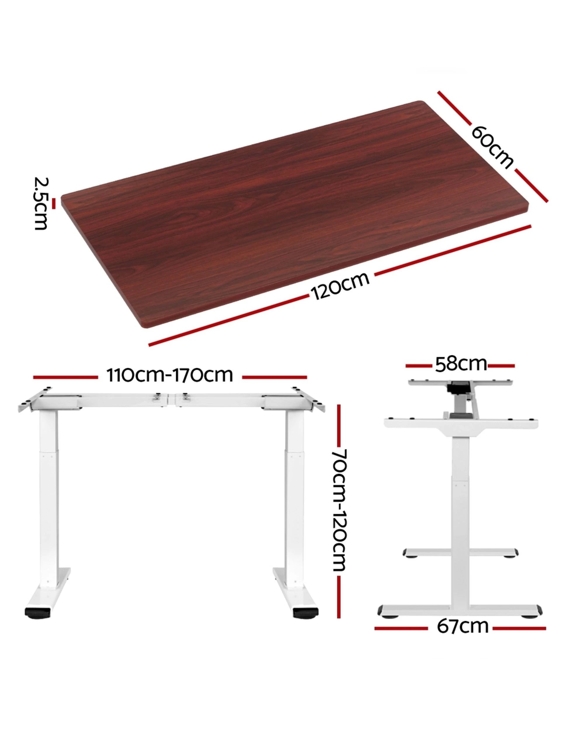 2 Artiss Standing Desk Motorised Dual Motor 120CM Walnut - Brown, 2 of 5