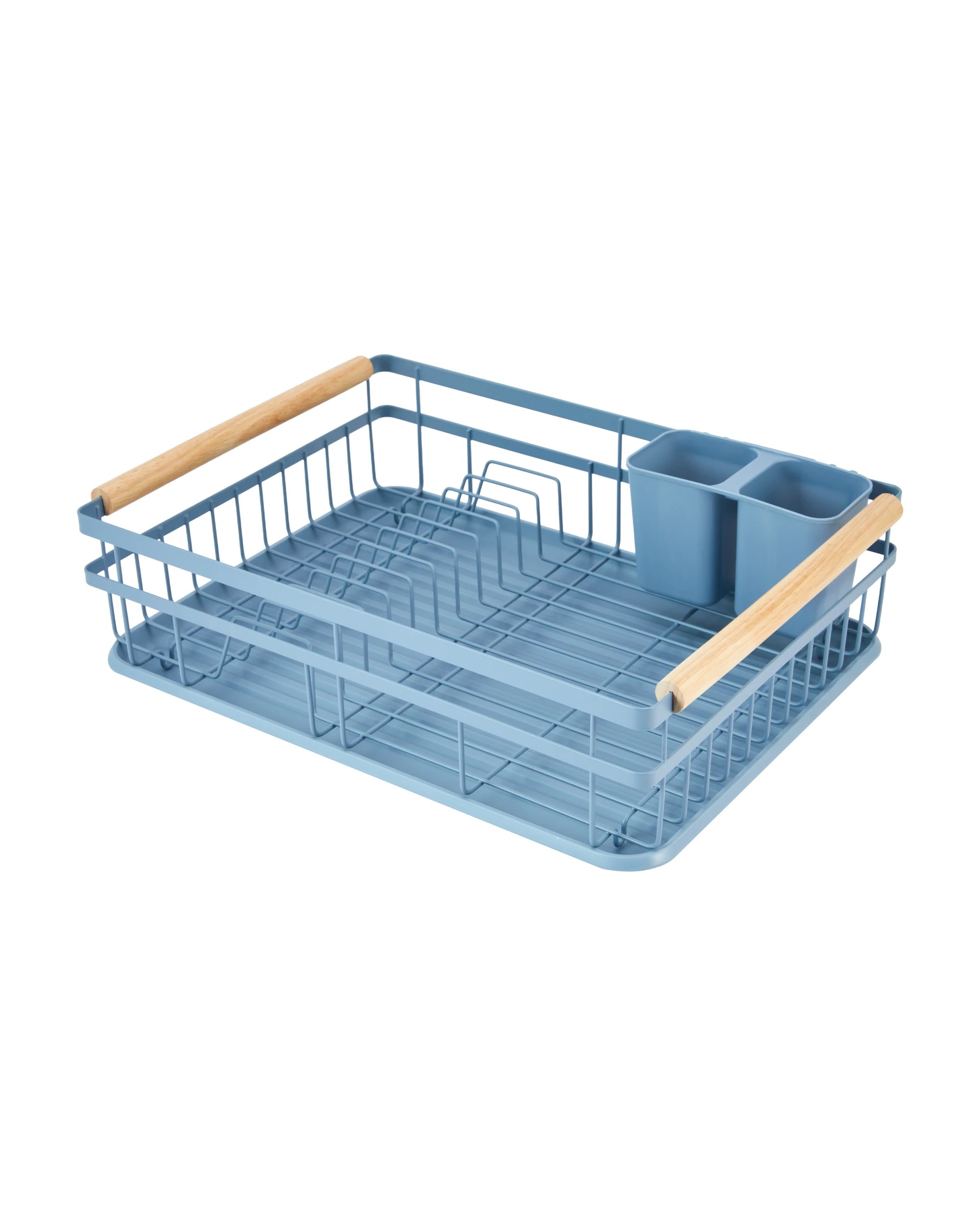 1 Blue Wooden Handle Dish Rack, 1 of 6