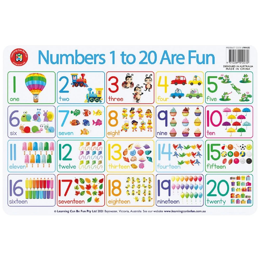 1 Learning Can Be Fun Numbers 1-20 Placemat, 1 of 1
