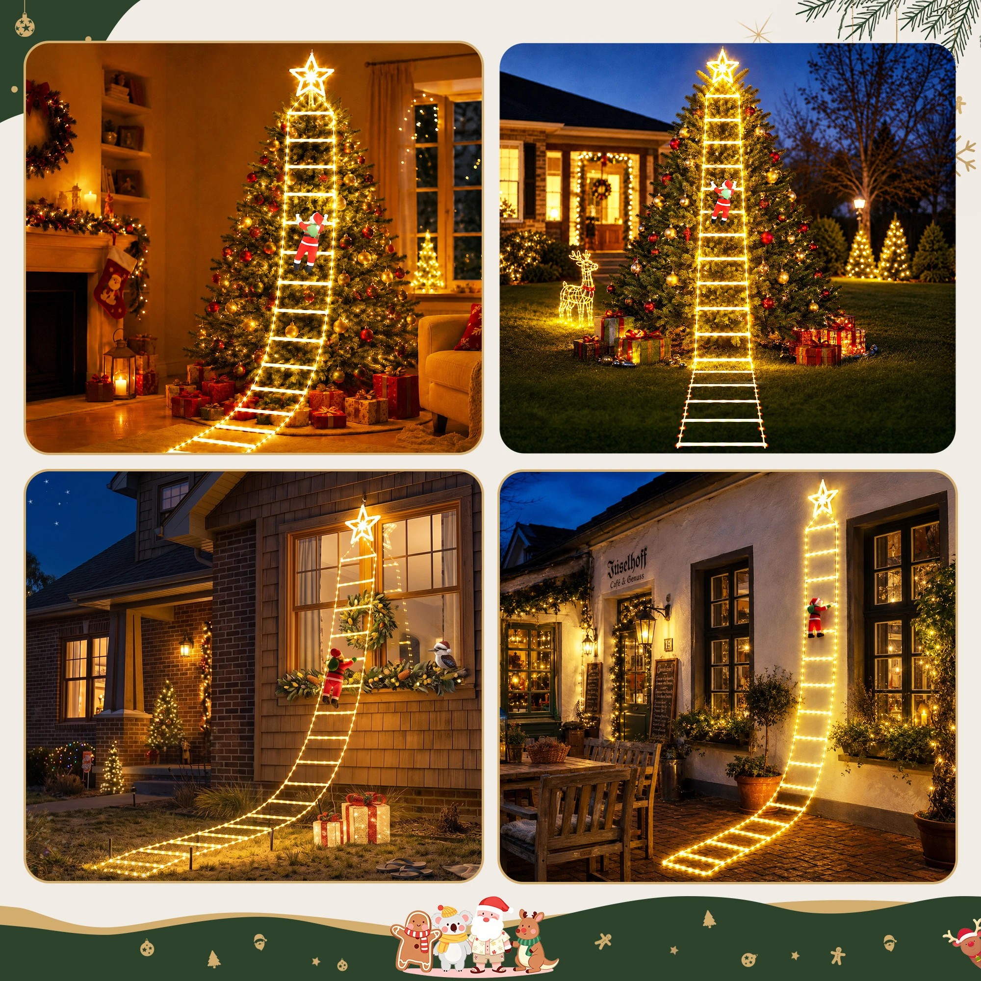8 Jingle Jollys Christmas Ladder Lights Santa 3.4m 328LED Hanging Decor Warm - Gold, 8 of 8