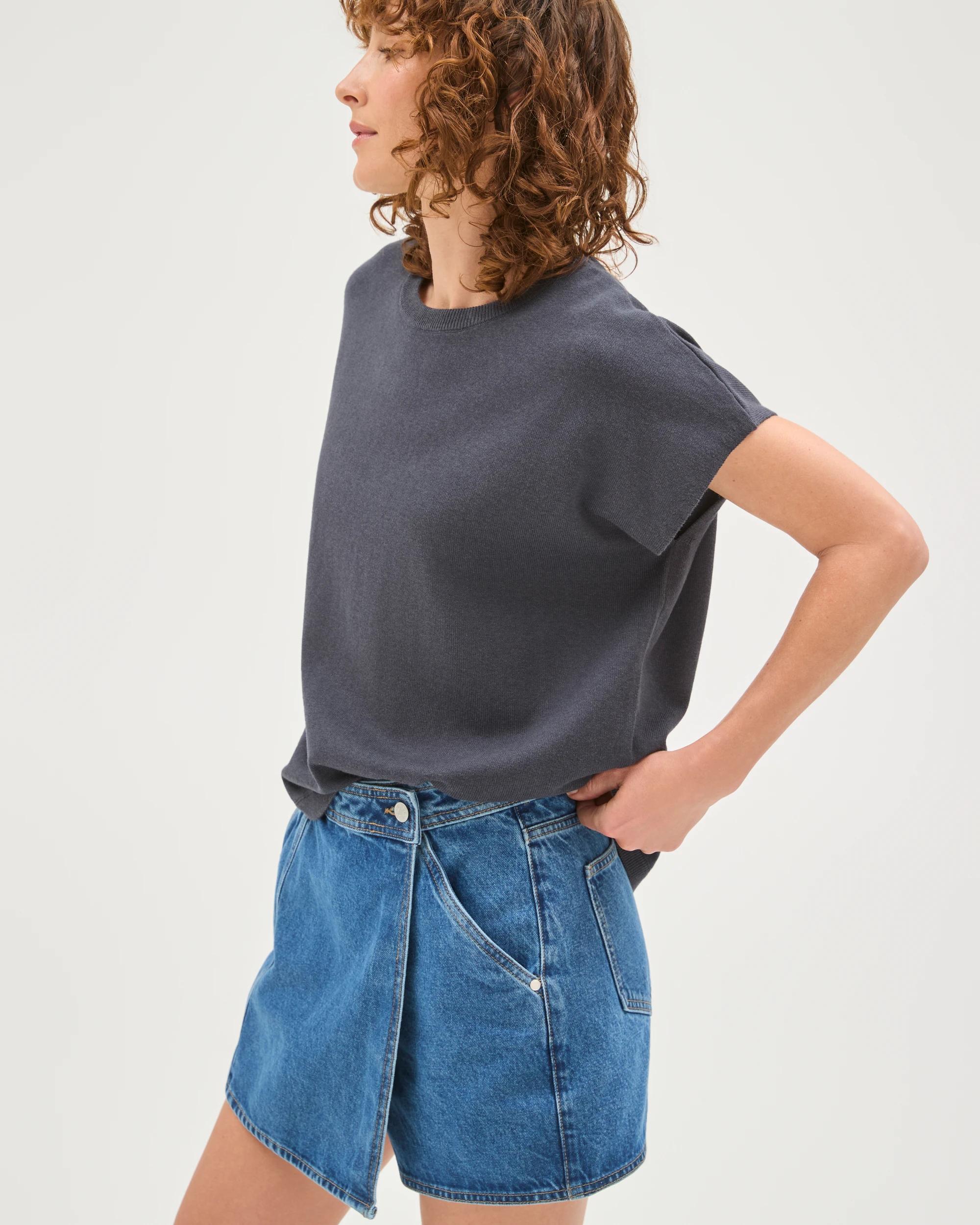 6 Target Denim Cotton Rich Wrap Front Denim Skort MID INDIGO, 6 of 7