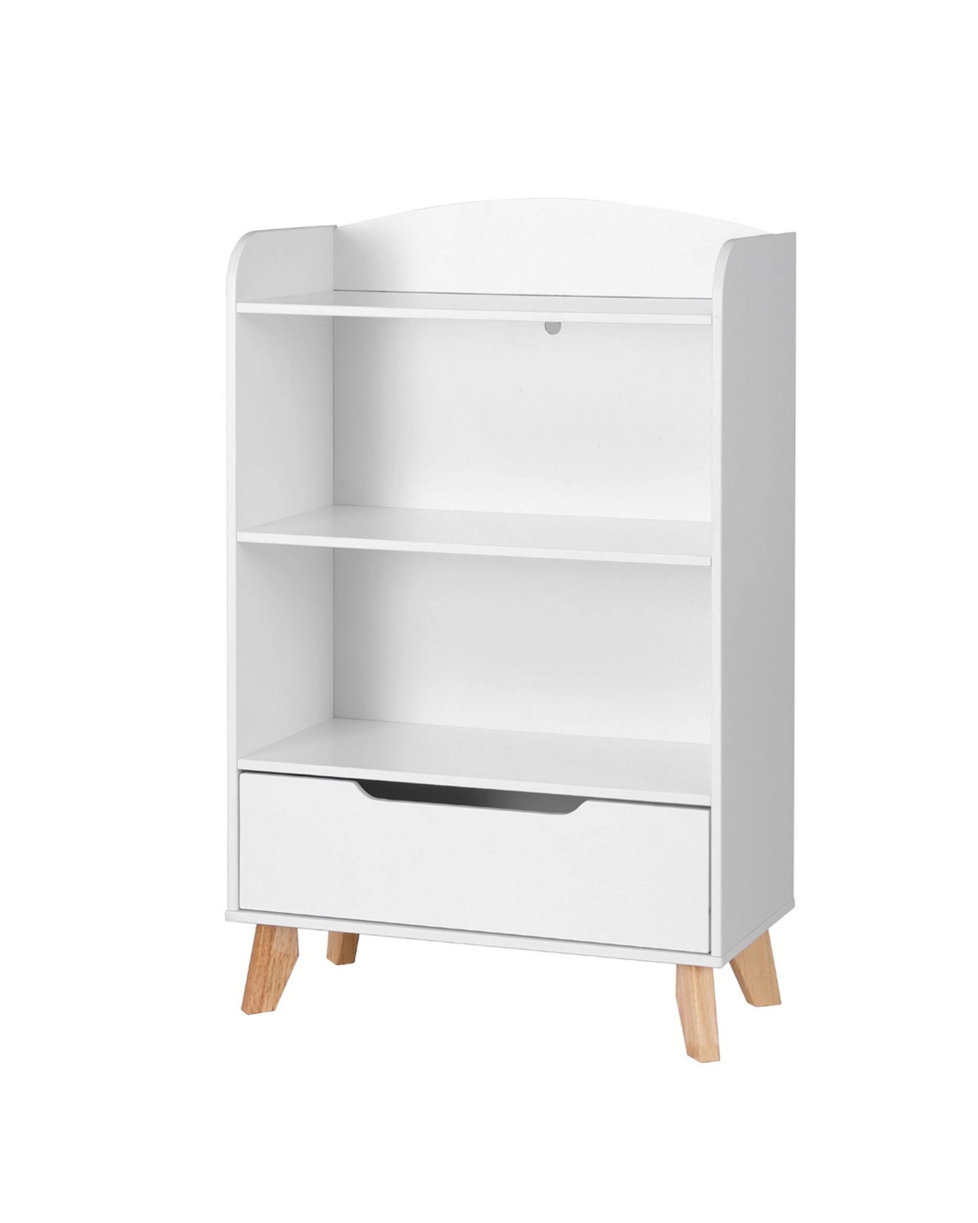 1 Keezi Kids Bookshelf 3 Tiers Storage Children Bookcase Toys Organiser Drawer - White, 1 of 8