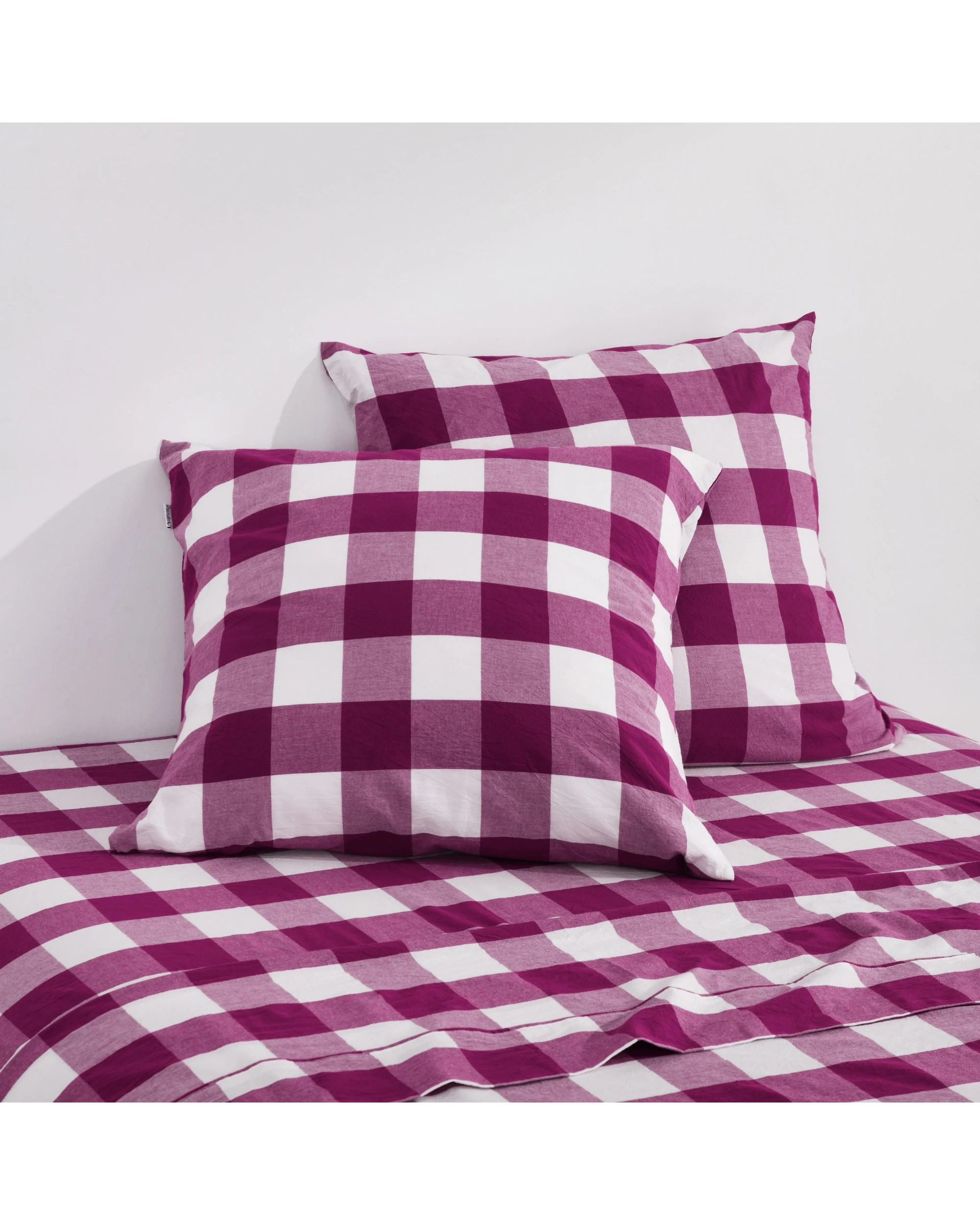 1 Dreamaker Twin Pack Remy Yarn Dyed Washed Cotton Checkered Standard Pillowcase - Berry, 1 of 5
