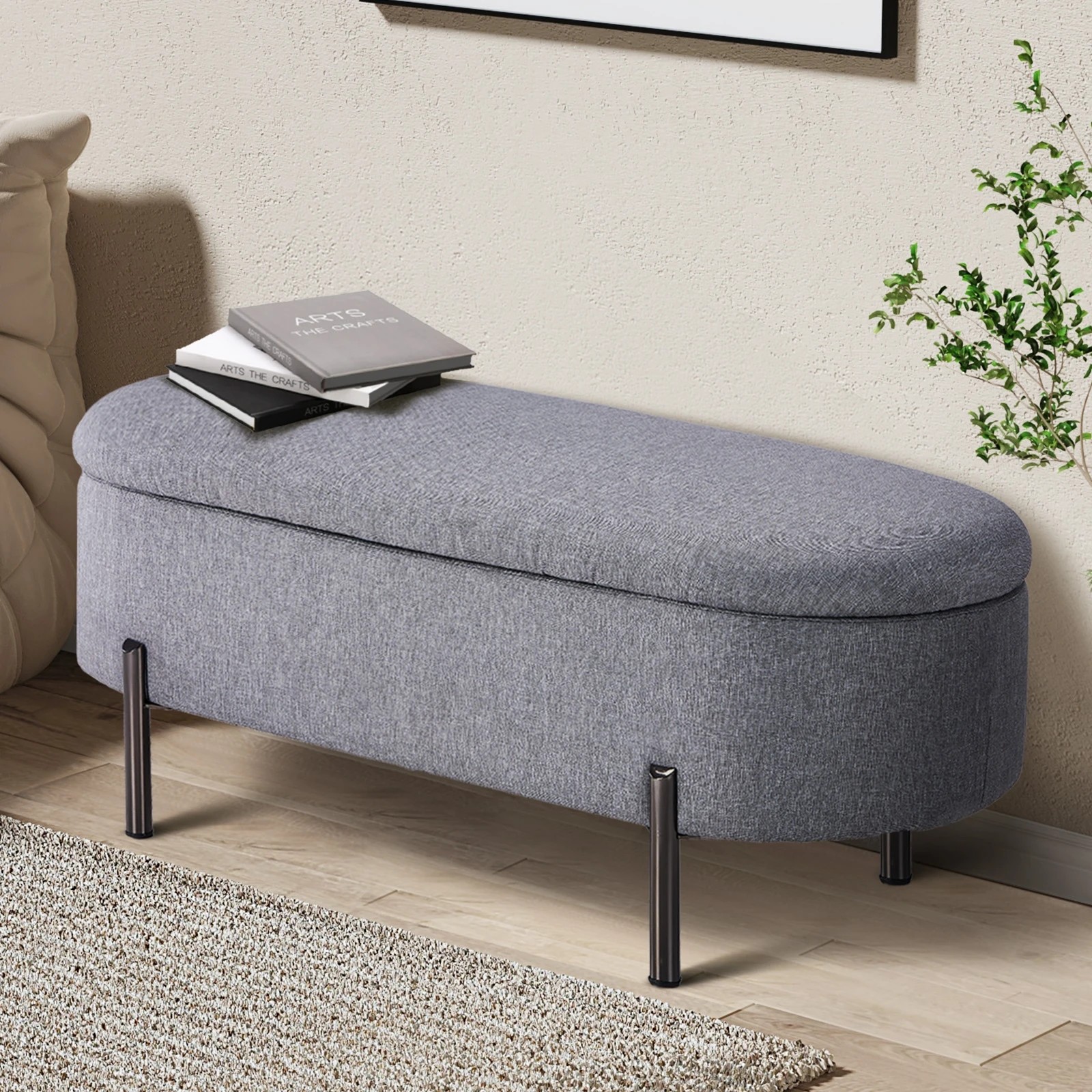 2 Oikiture Storage Ottoman Bench Oval Footstool Blanket Box Chest Toy Linen
 - Grey, 2 of 10