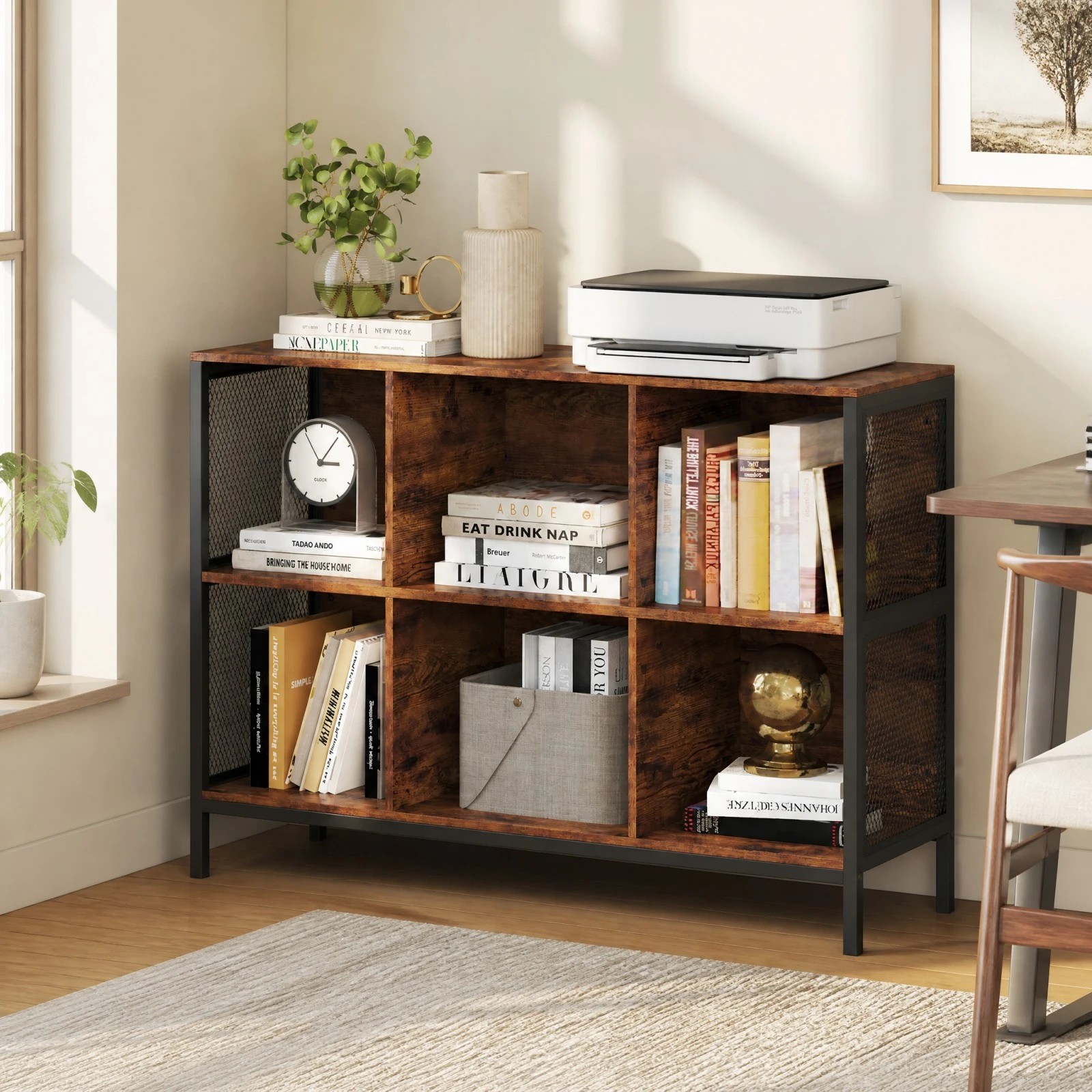 2 Costway 6 Cube Bookcase 110cm Bookshelf Metal Cubby Shelf Storage Organiser, 2 of 3