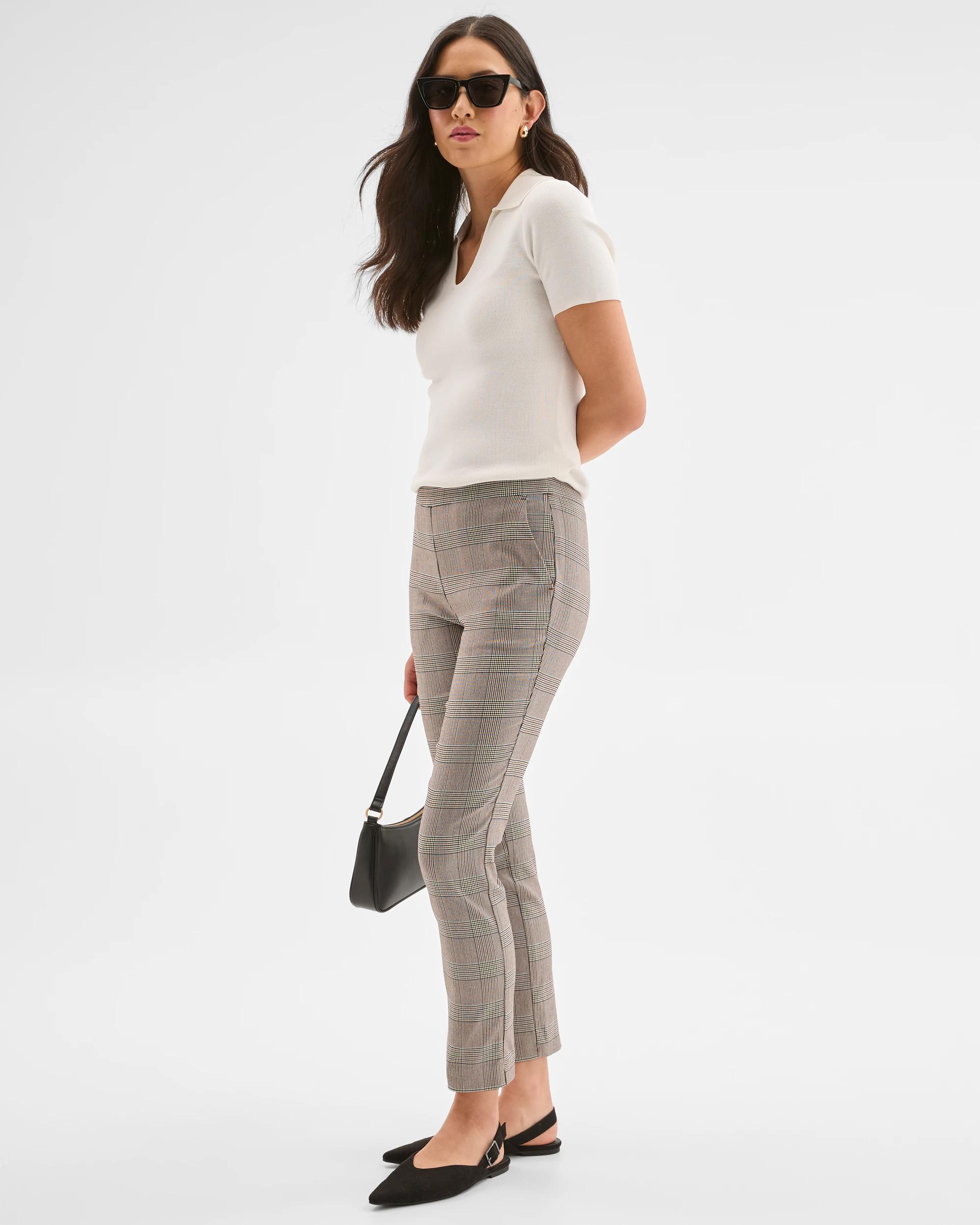 1 Preview Carrie Bengaline Ankle Length Skinny Pants LARGE CHOCOLATE CHECK, 1 of 5