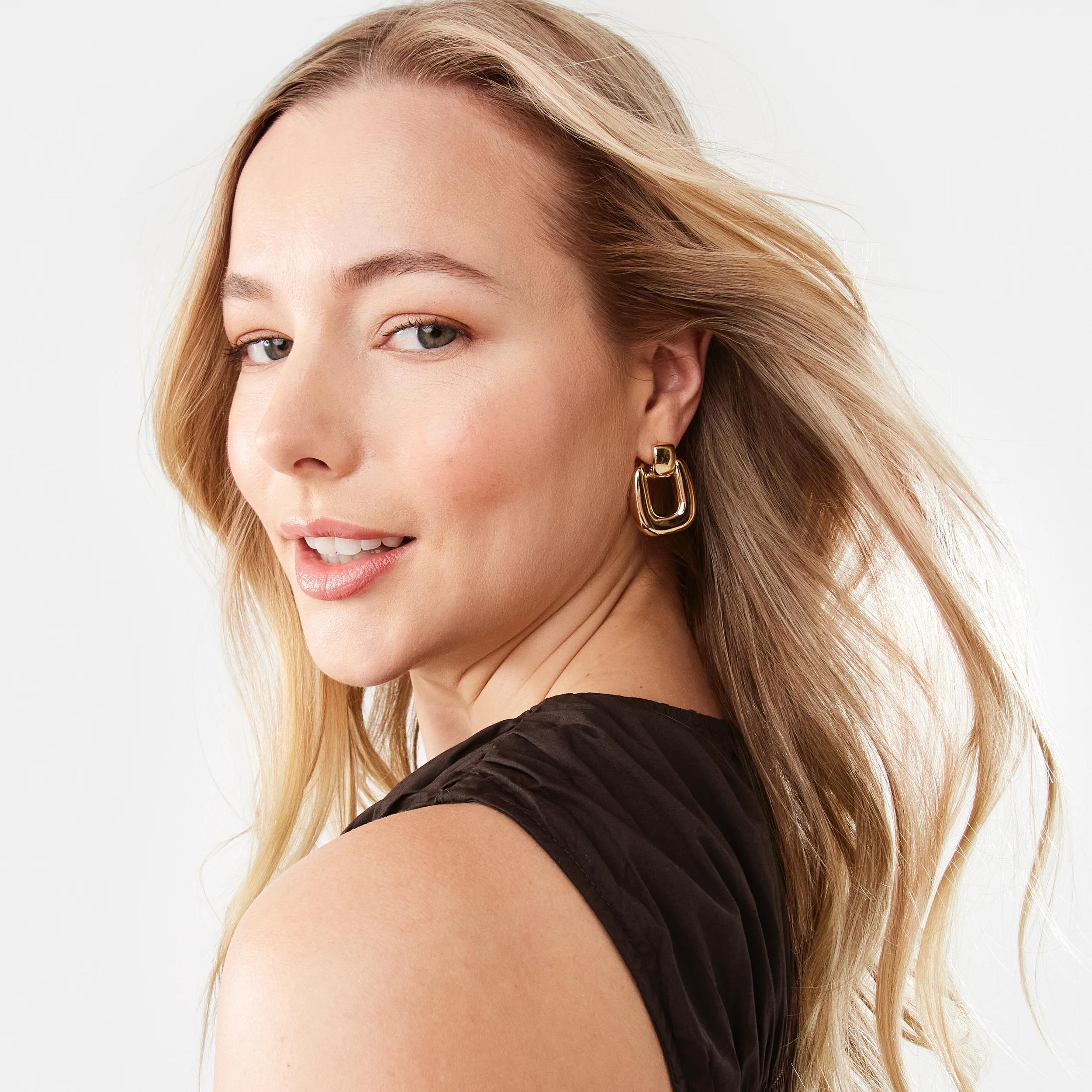 4 Square Doorknocker Earrings - Gold Tone Gold, 4 of 8