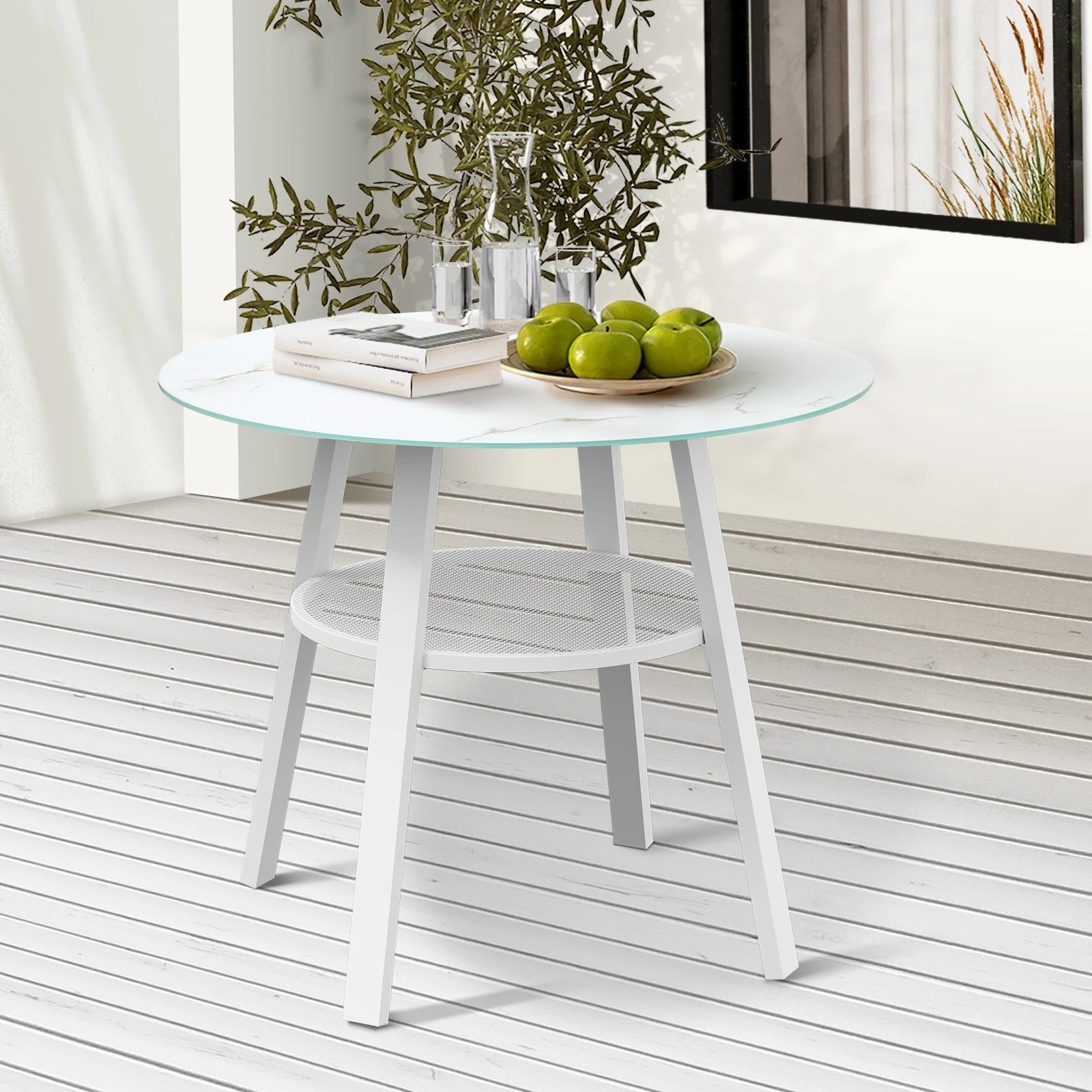 10 Livsip Outdoor Dining Table W/ Storage Shelf Patio Furniture 90cm
 - White, 10 of 10