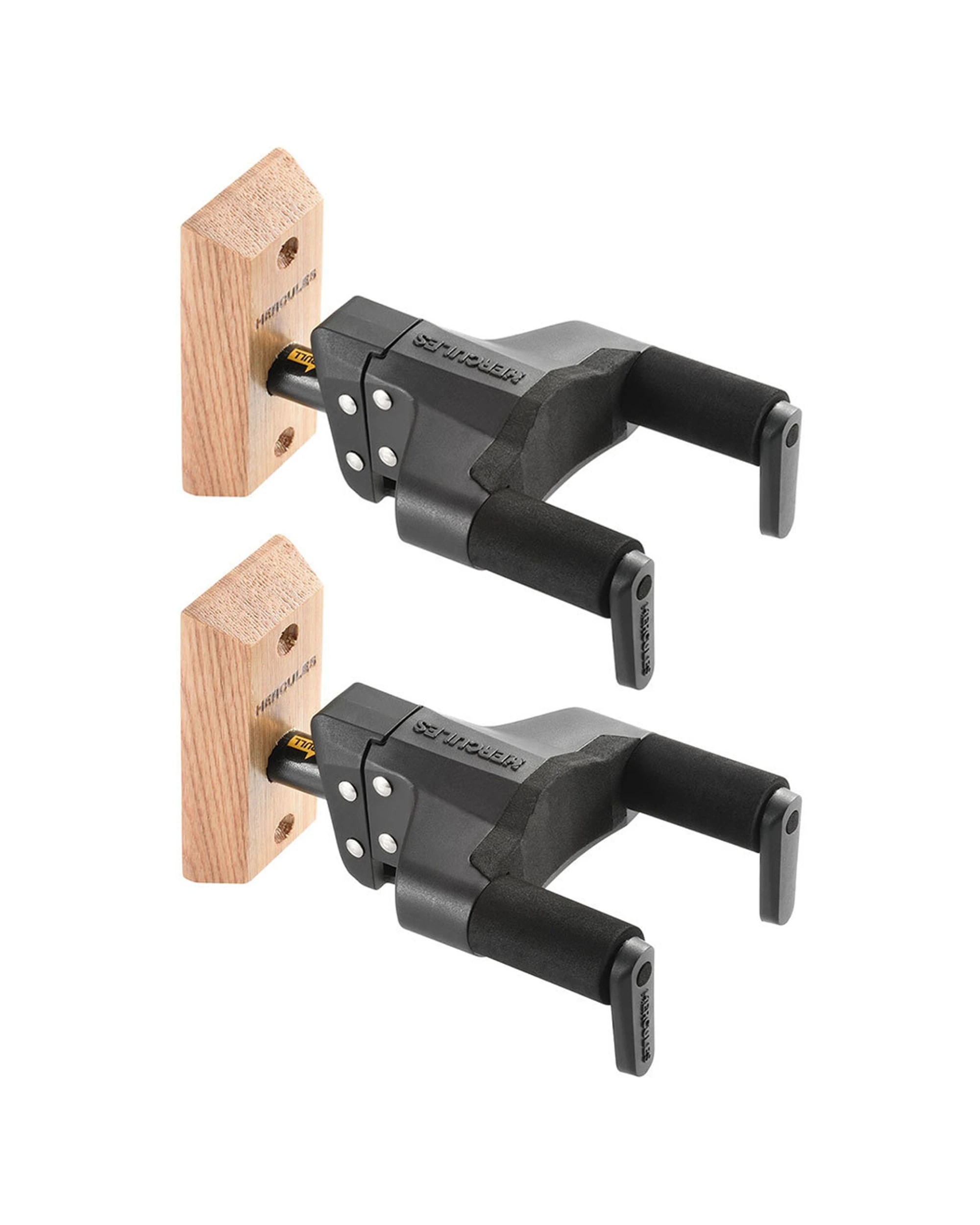 1 Hercules 2PK Wood Block Auto-Swivel Wall Guitar Hanger Holder With Neck Adjustment - Multi, 1 of 2
