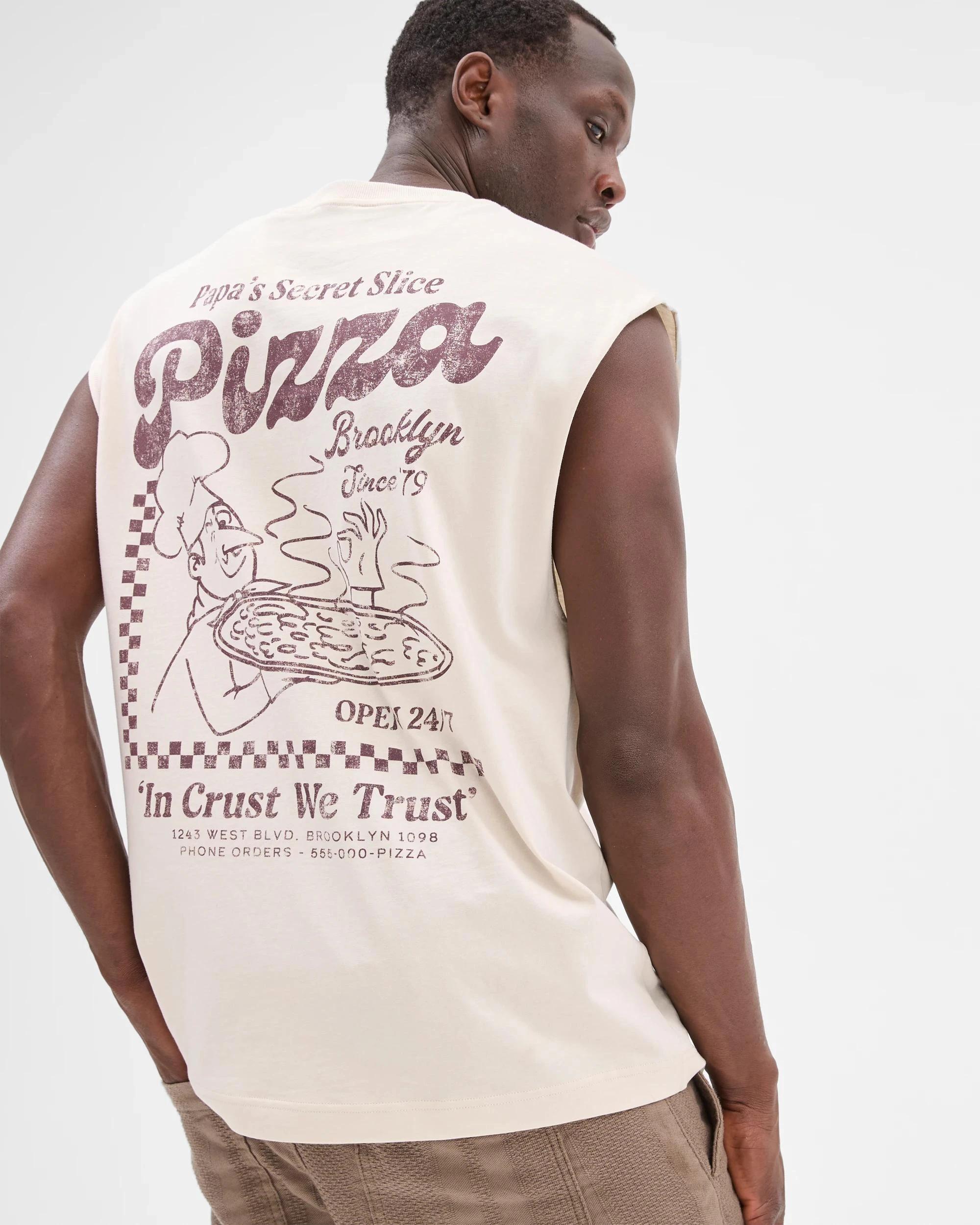 4 Commons Australian Cotton Graphic Tank Top PIZZA WHITE, 4 of 5