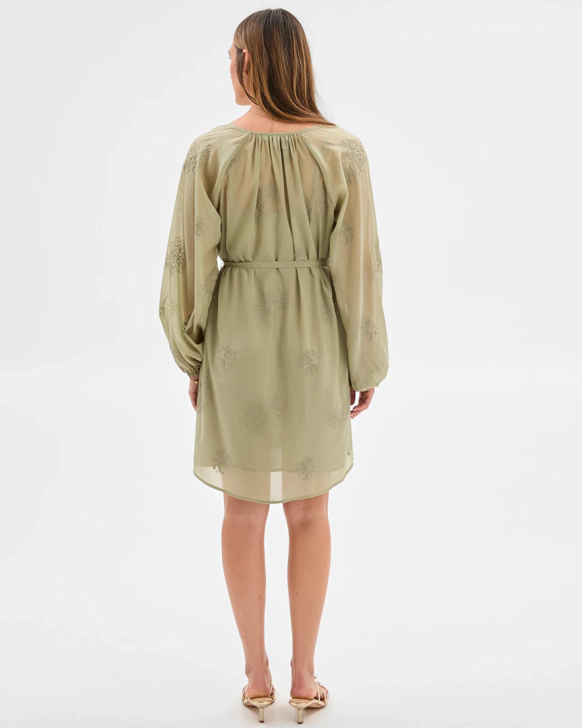 5 Preview Long Sleeve Embroidered Detail Mini Dress MOSS, 5 of 6