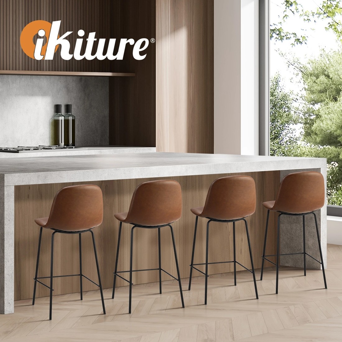 5 Oikiture 2x Bar Stools Barstool - Brown, 5 of 10